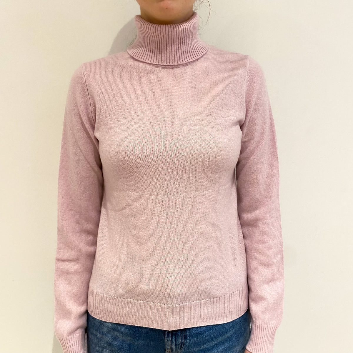 Pale Mauve Pink Cashmere Polo Neck Jumper Extra Small