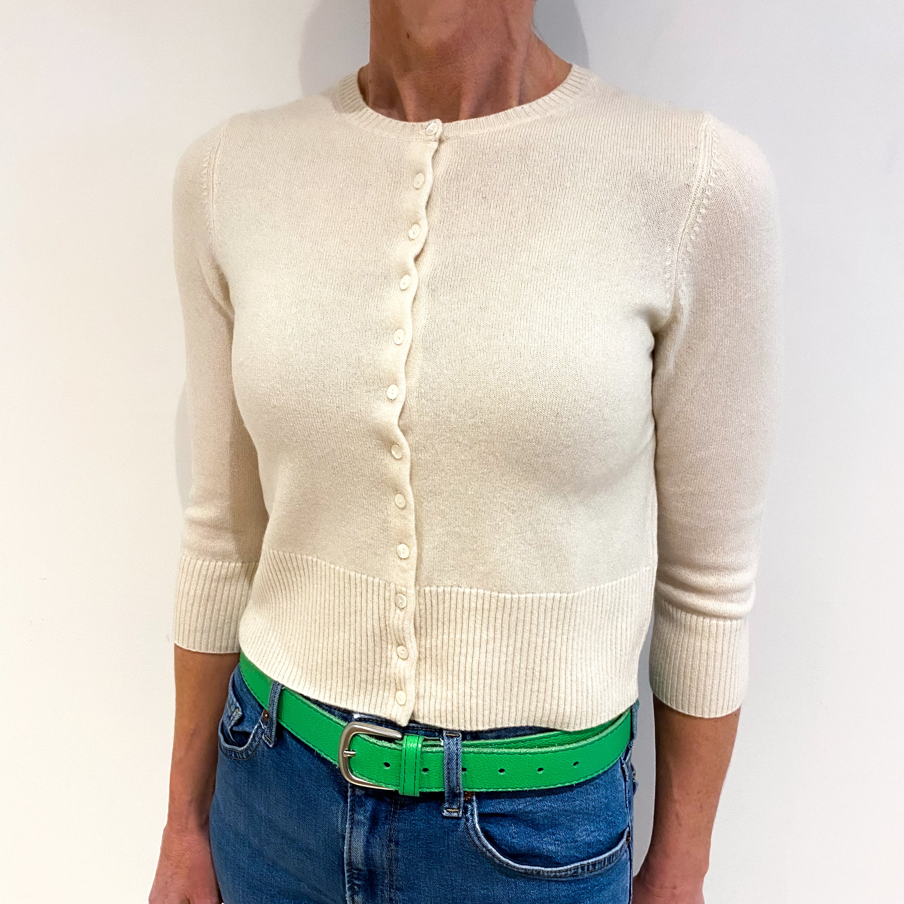 Vanilla Cream Cashmere Crew Neck Cropped Cardigan Small