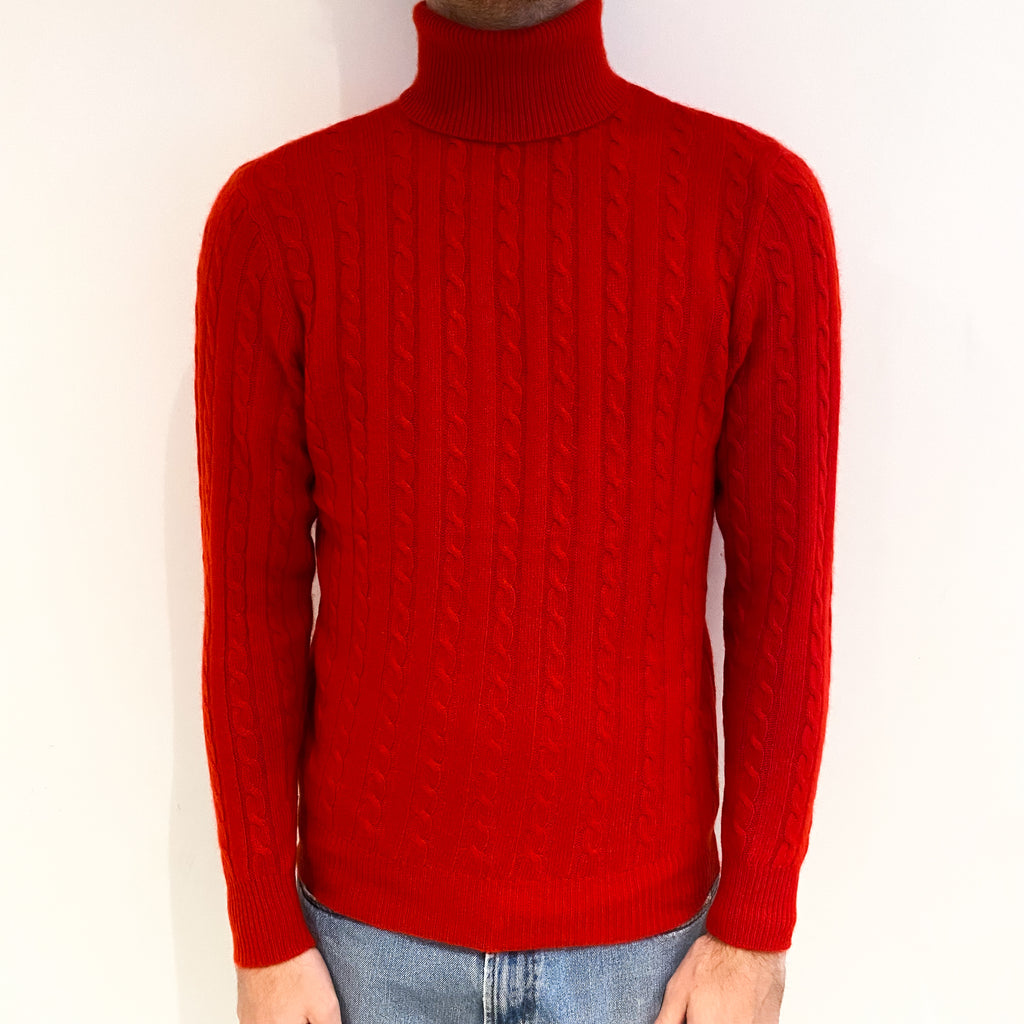 Men's Vintage Spanish Red Cashmere Polo Neck Jumper Medium