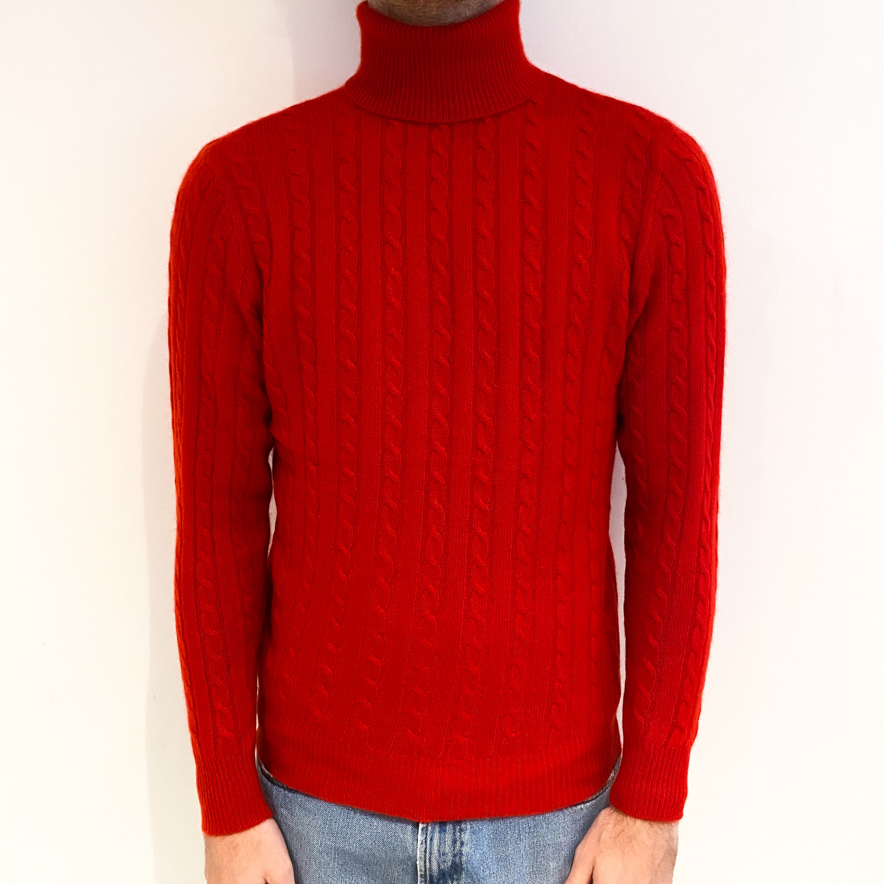 Men's Vintage Spanish Red Cashmere Polo Neck Jumper Medium