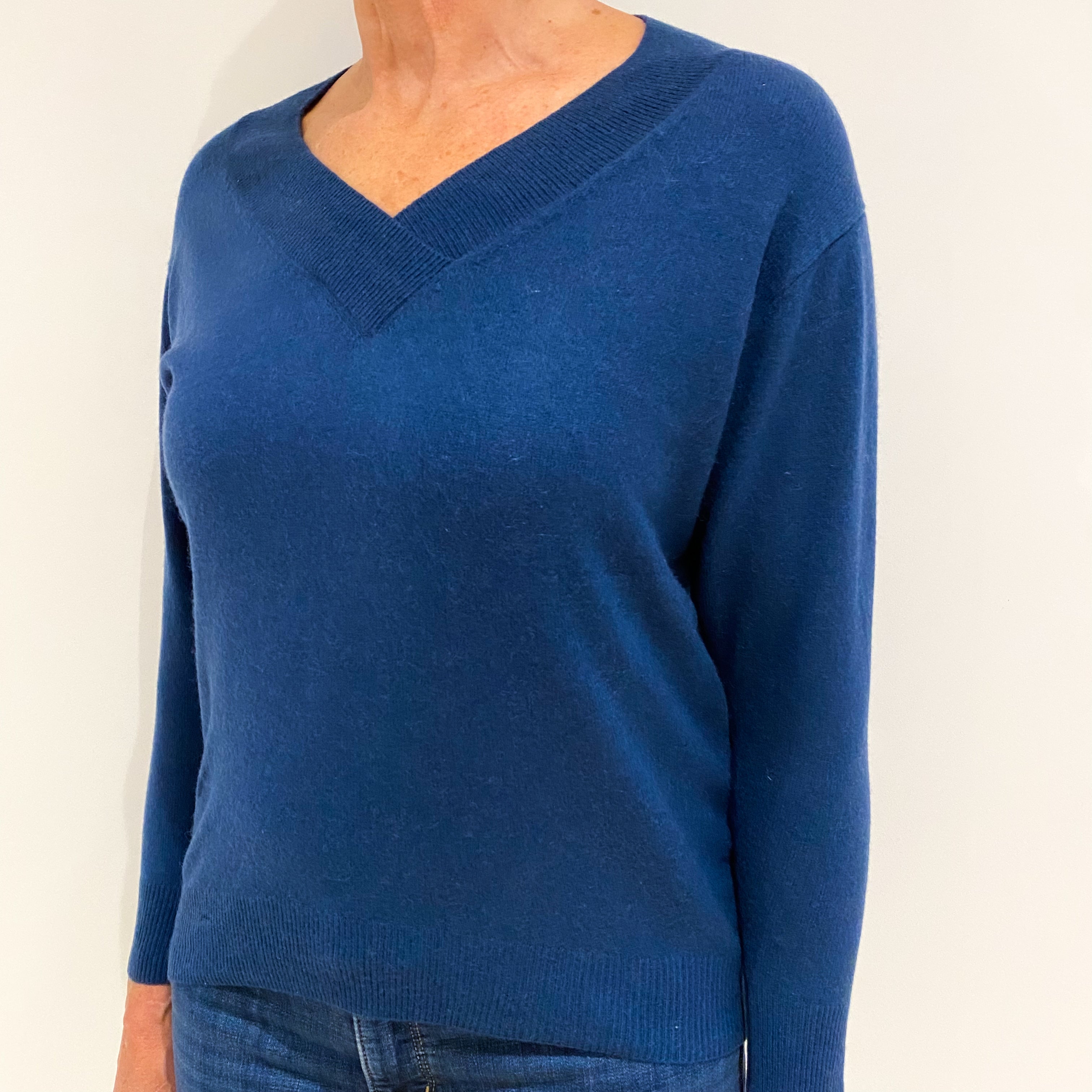 Naval Blue Cashmere V Neck Jumper Medium