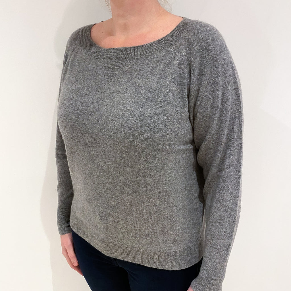 Ash Grey Cashmere Slash Neck Jumper Large