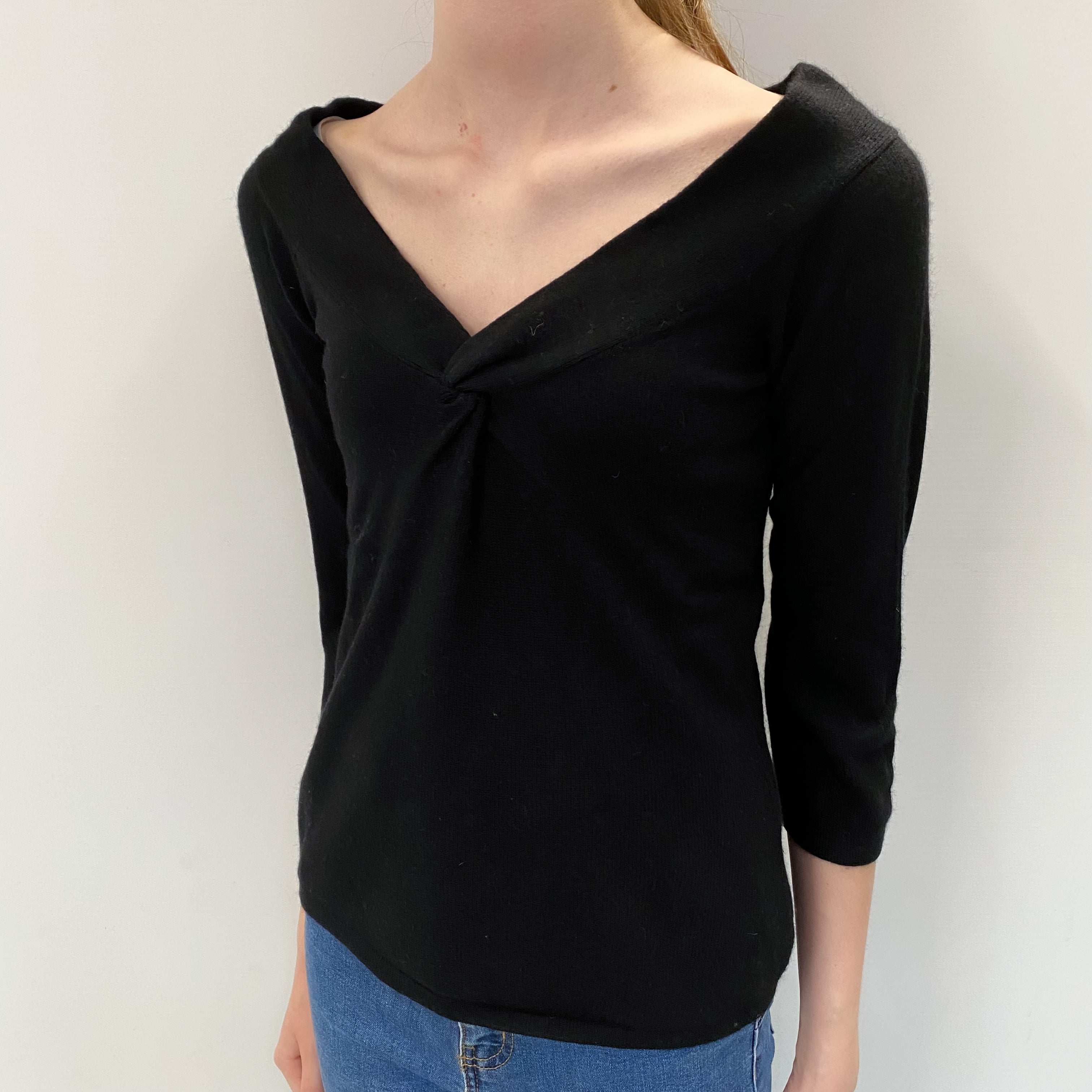 Black Cashmere V Neck Jumper Extra Small