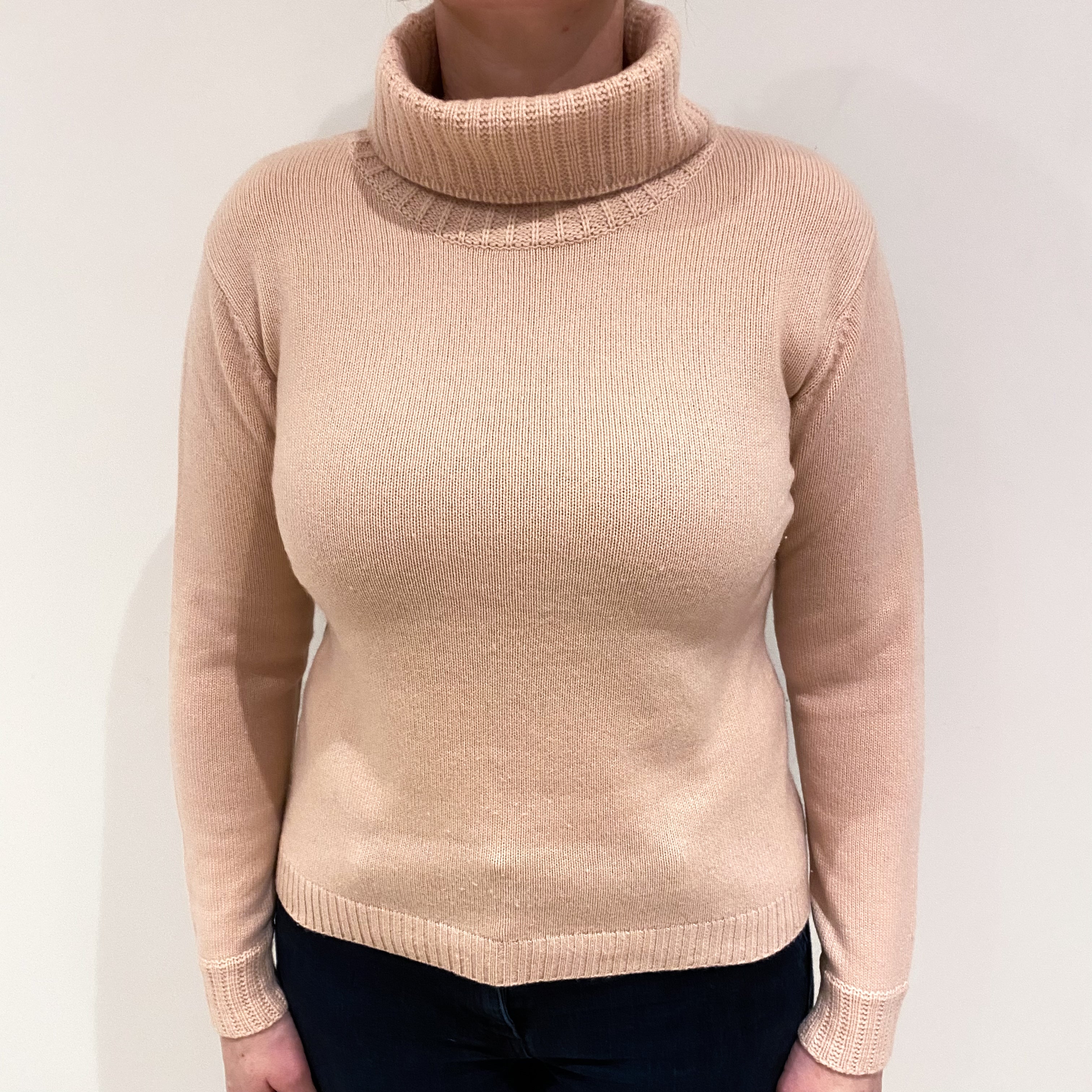 Blush Pink Cashmere Polo Neck Jumper Large