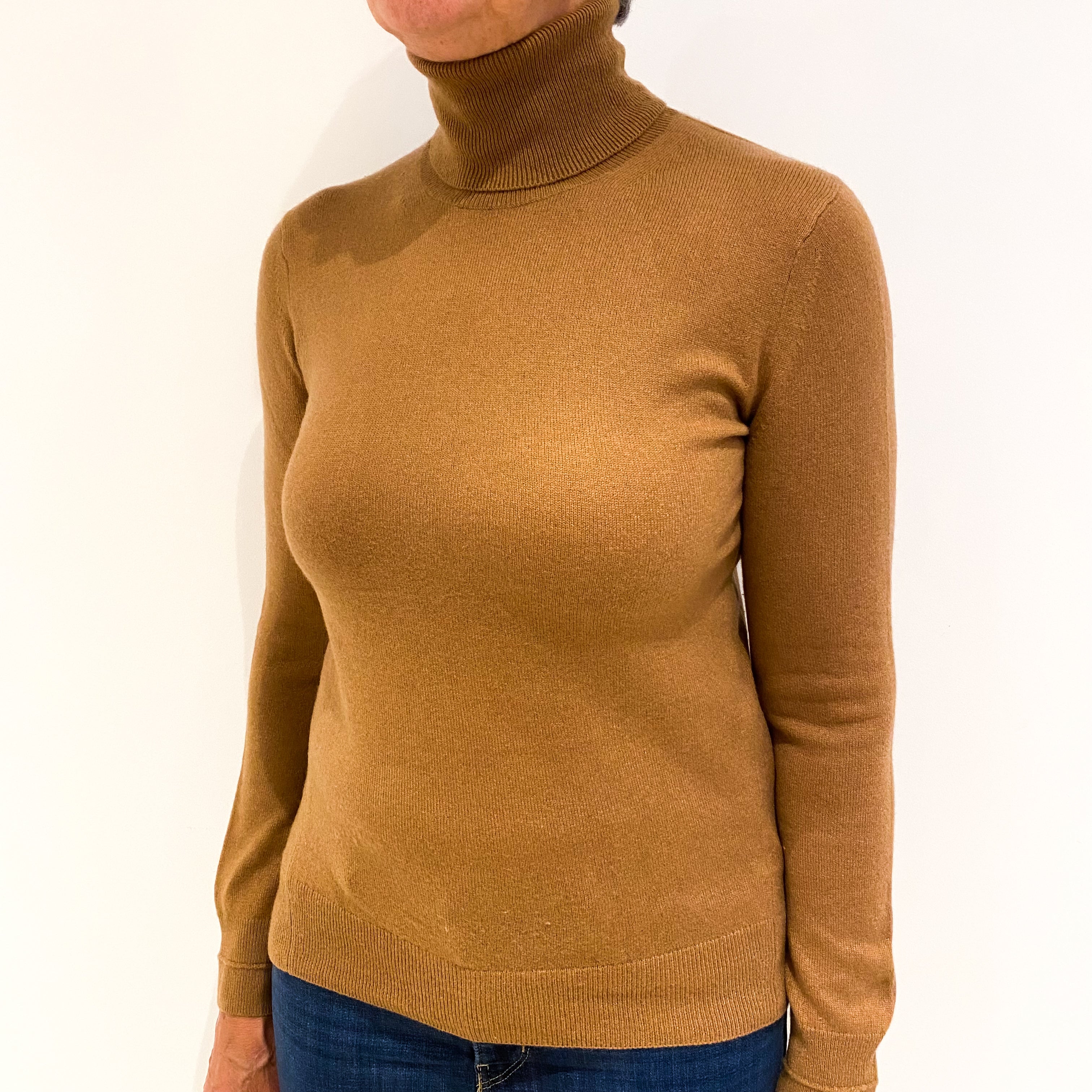 Caramel Brown Cashmere Polo Neck Jumper Medium