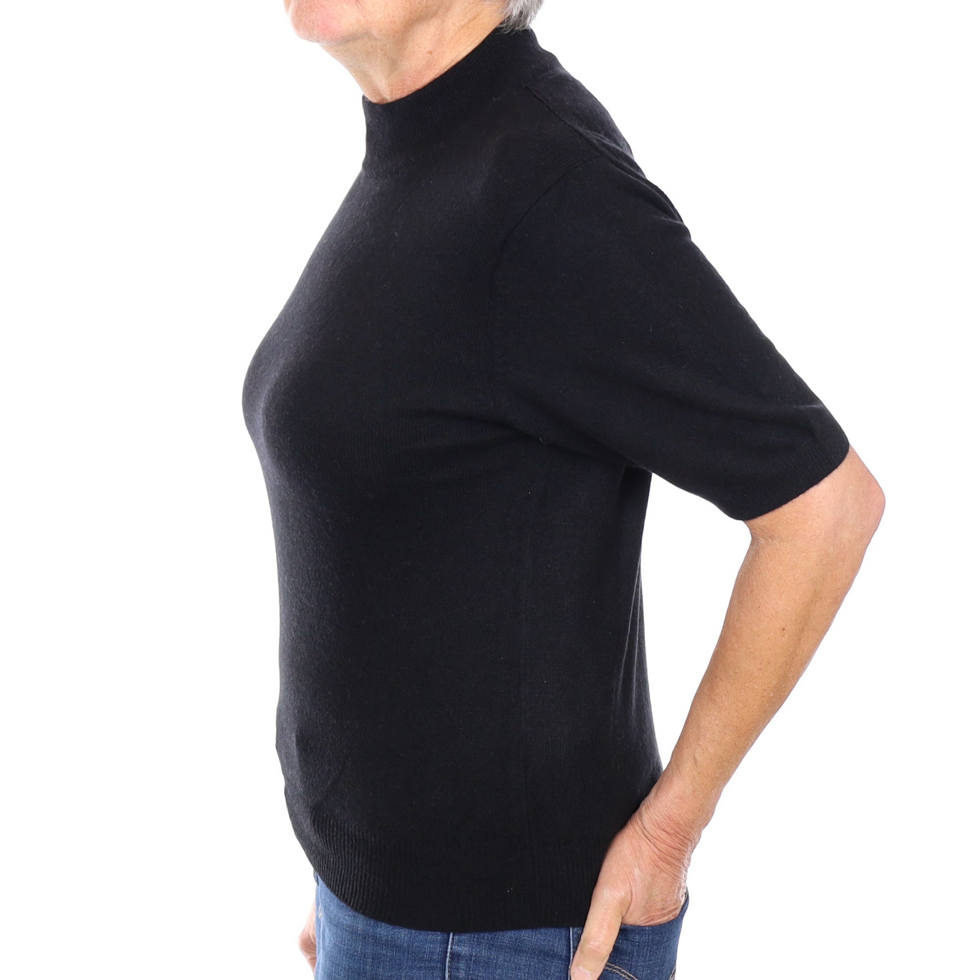 Black Cashmere Short Sleeved Turtle Neck Jumper Medium
