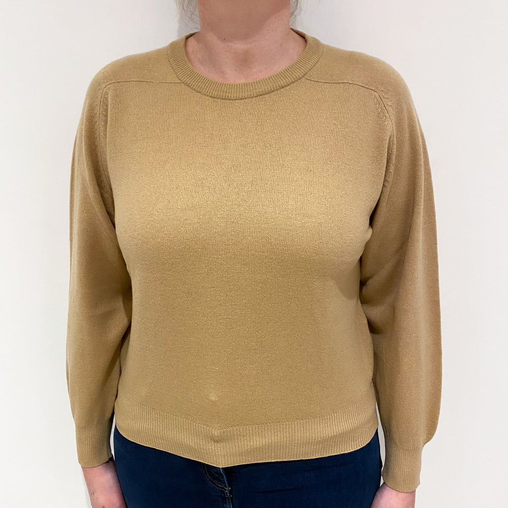 Camel Brown Cashmere Crew Neck Jumper Large