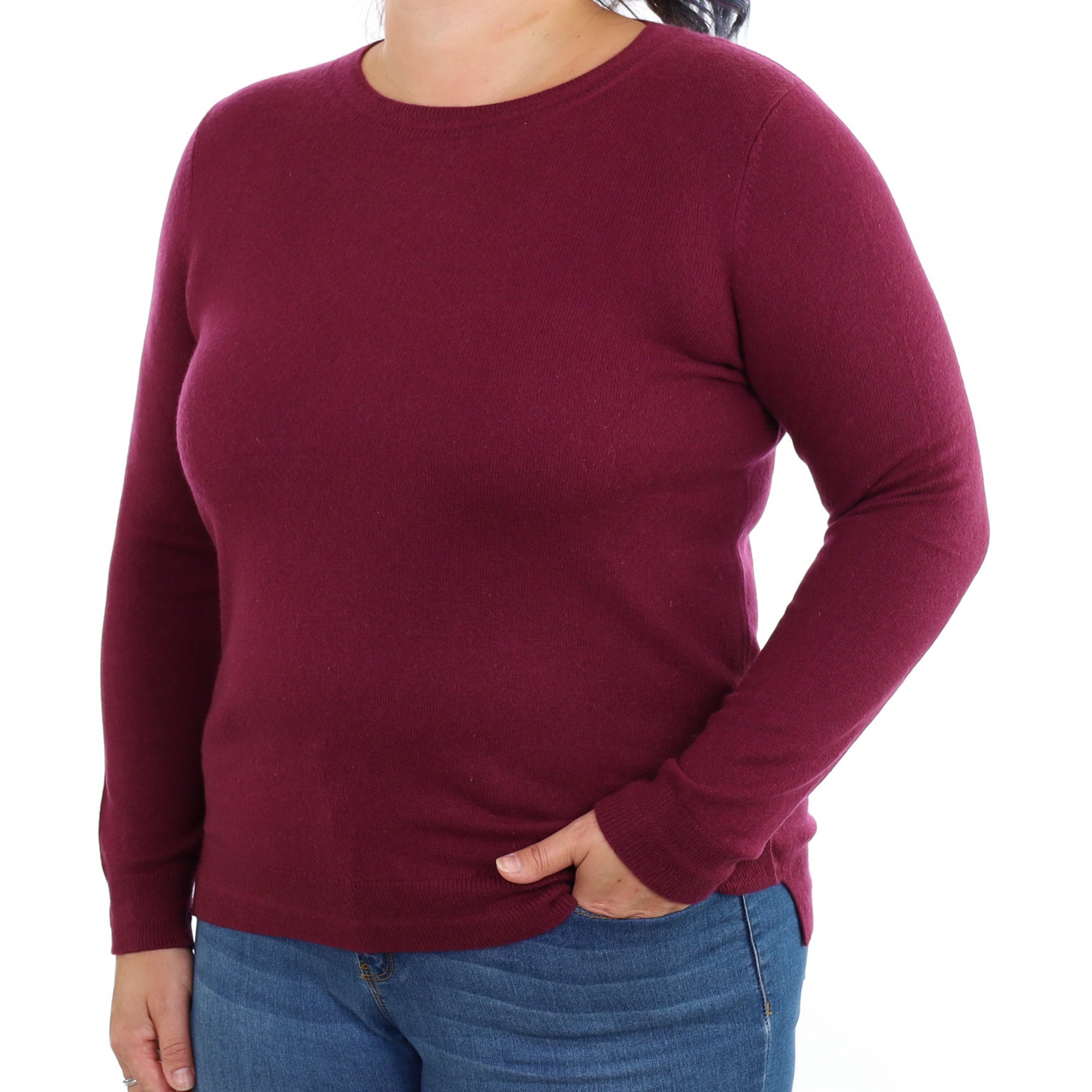 Burgundy Red Cashmere Crew Neck Jumper Large