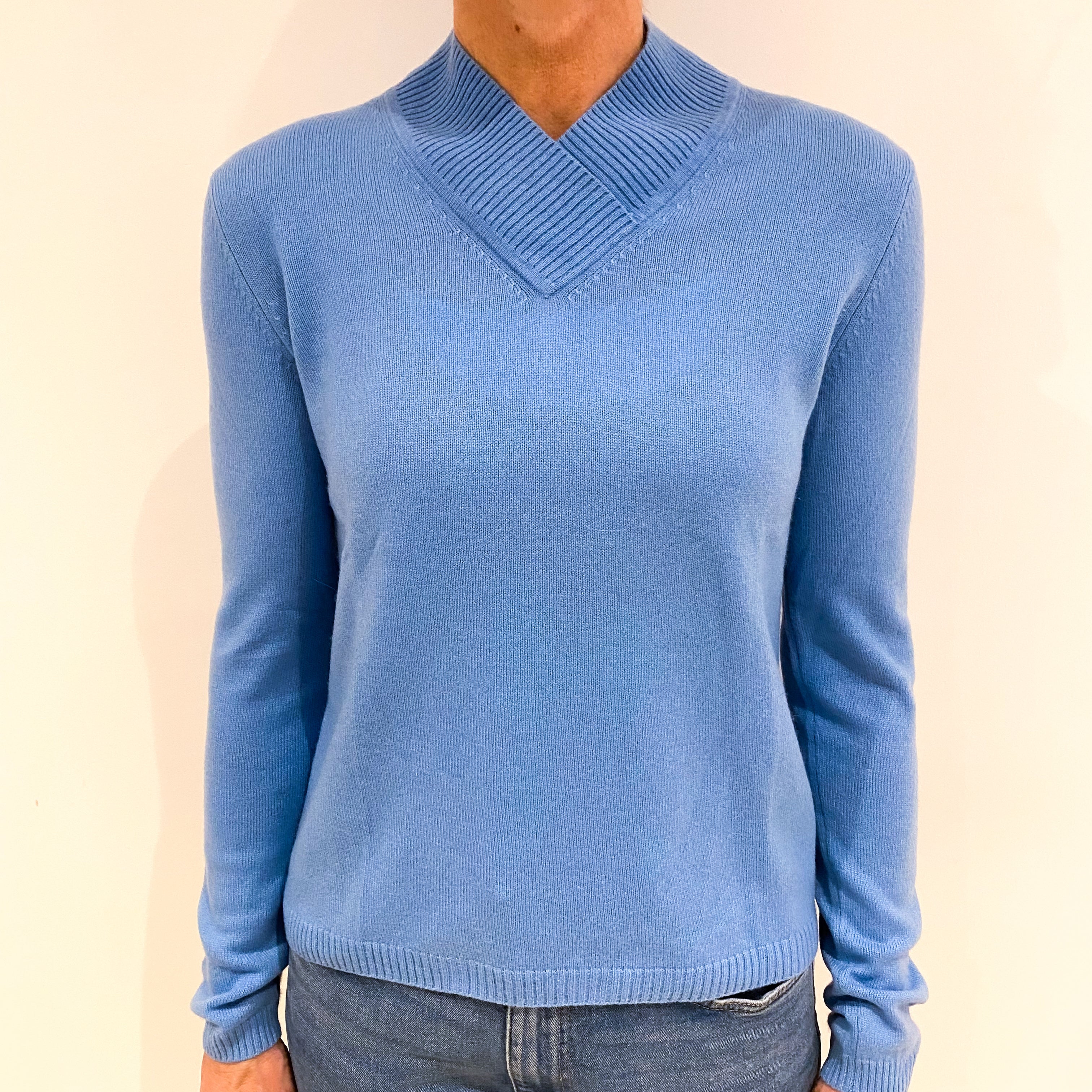 Sky Blue Cashmere V Neck Jumper Small