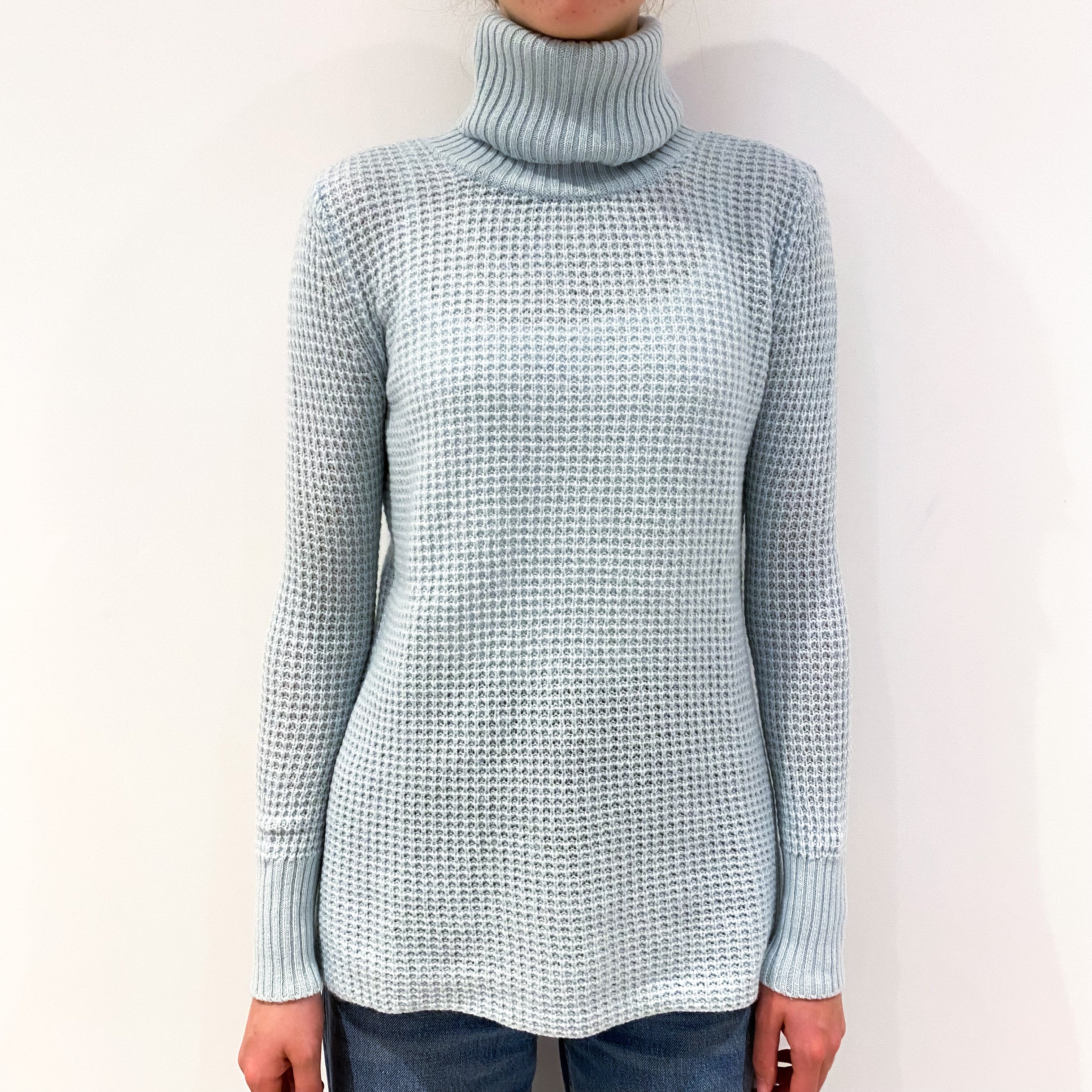 Mint Green Waffle Cashmere Polo Neck Jumper Extra Small