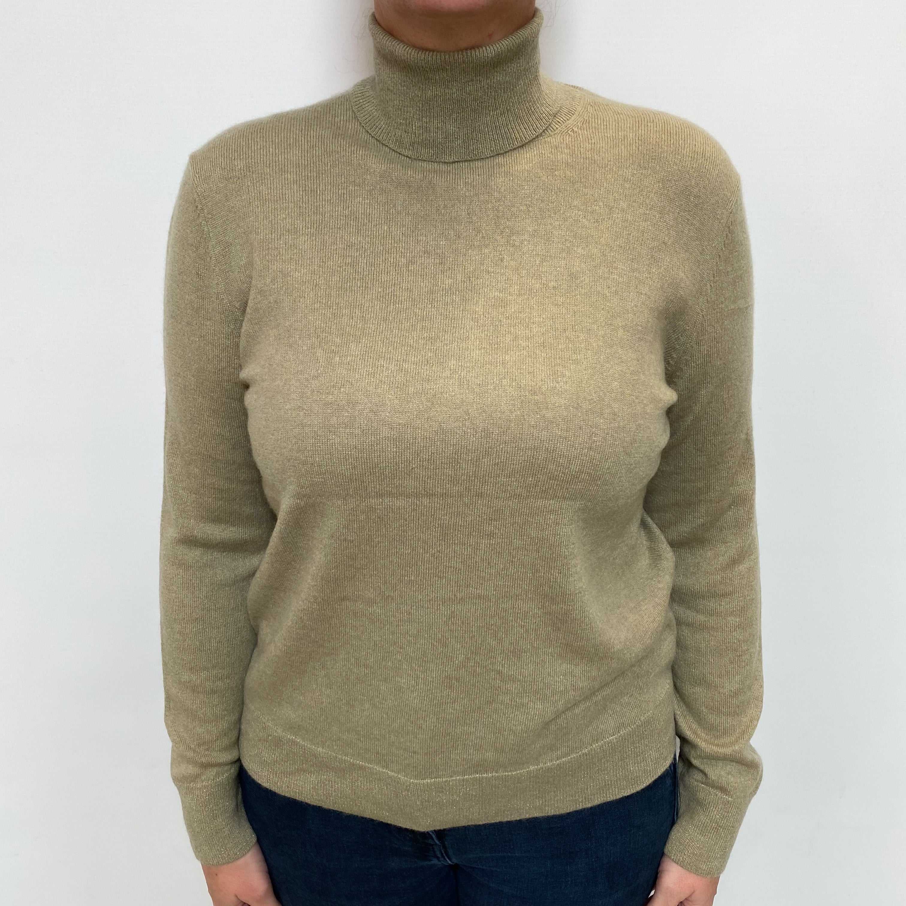 Olive Green Cashmere Polo Neck Jumper Large