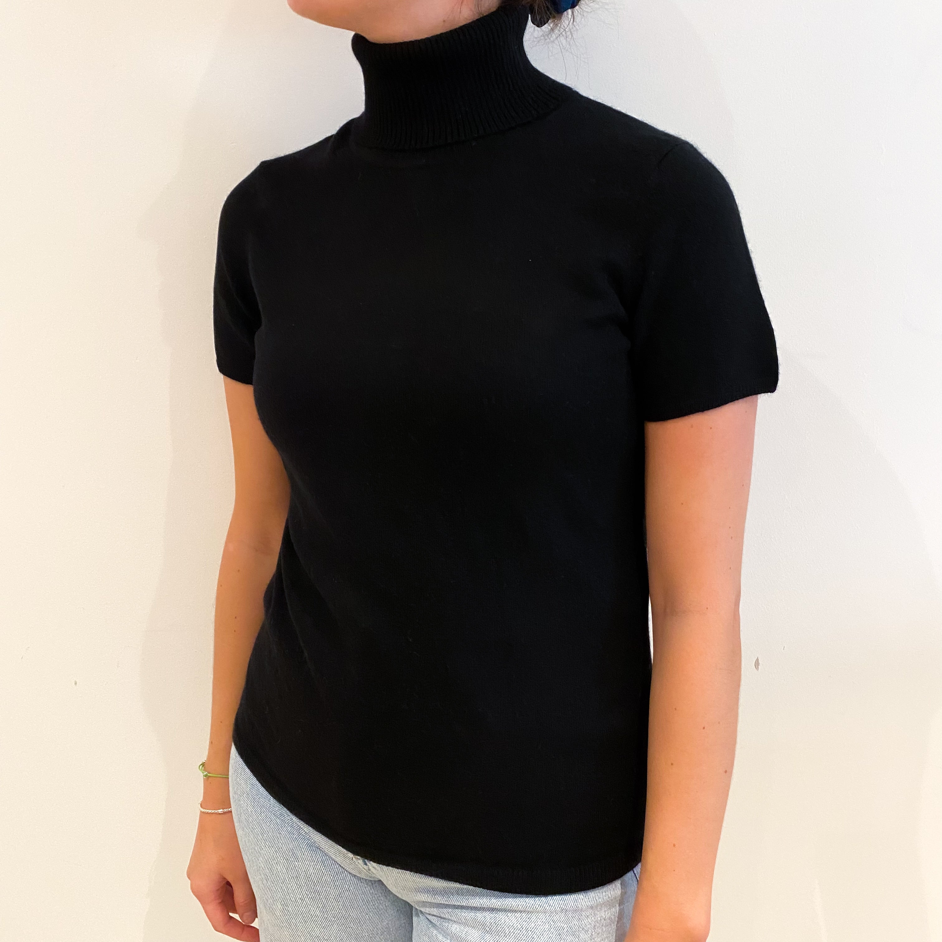 Black Cashmere Polo Neck Short Sleeved Jumper Small