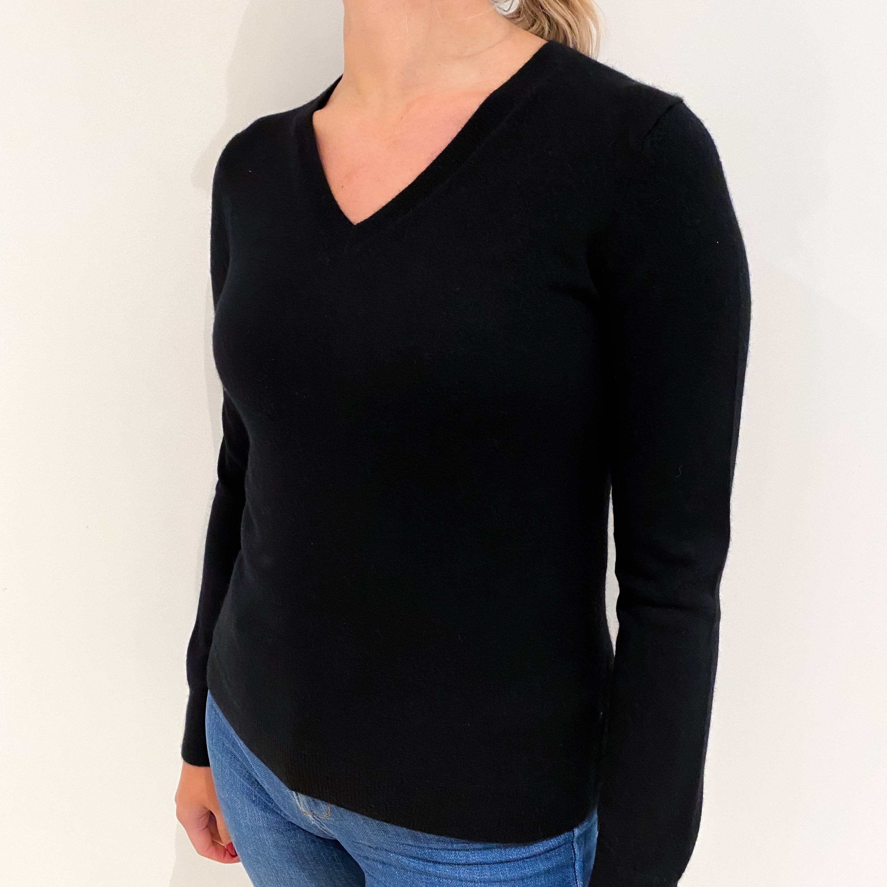 Black Cashmere V Neck Jumper Small