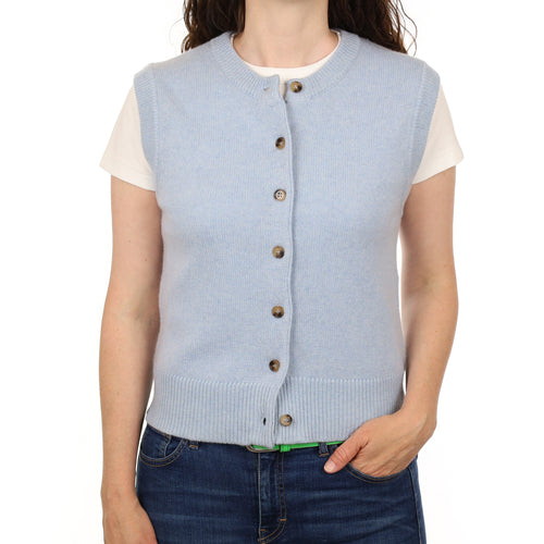 Brand New Baby Blue Luxury Cashmere Crew Neck Waistcoat Small UK 8-10