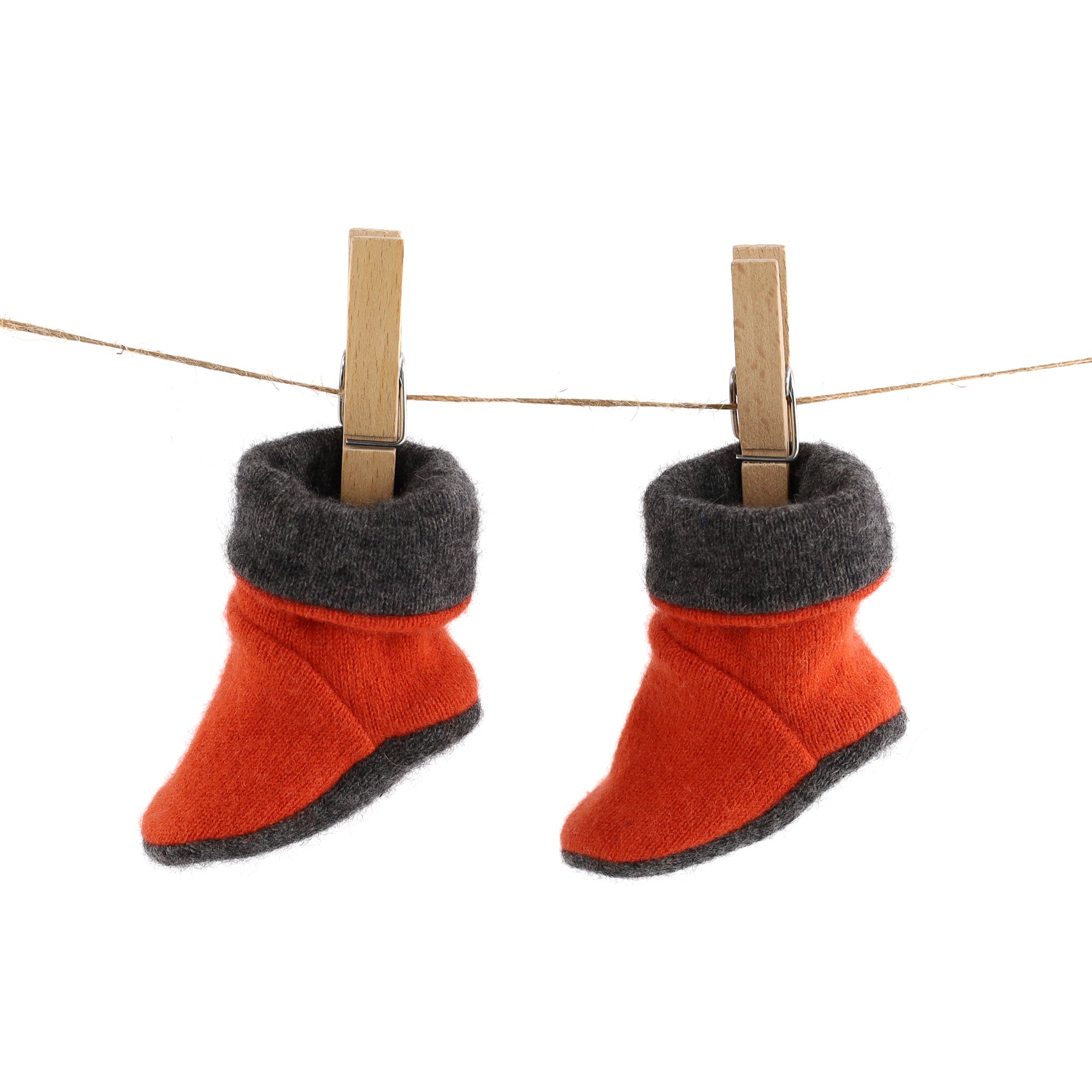 Charcoal Grey and Orange Cashmere Baby Boots