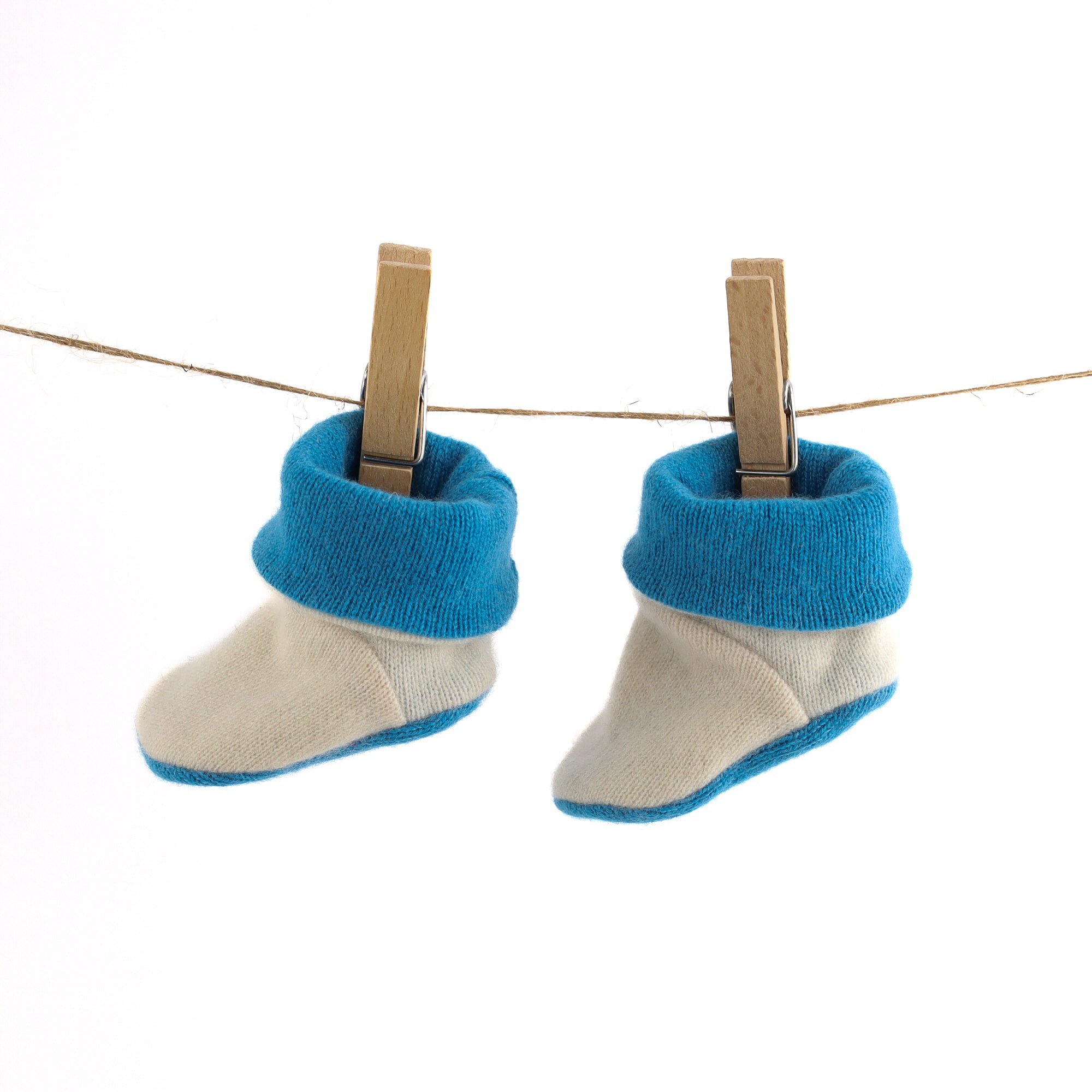 Cream and Mediterranean Blue Cashmere Baby Boots
