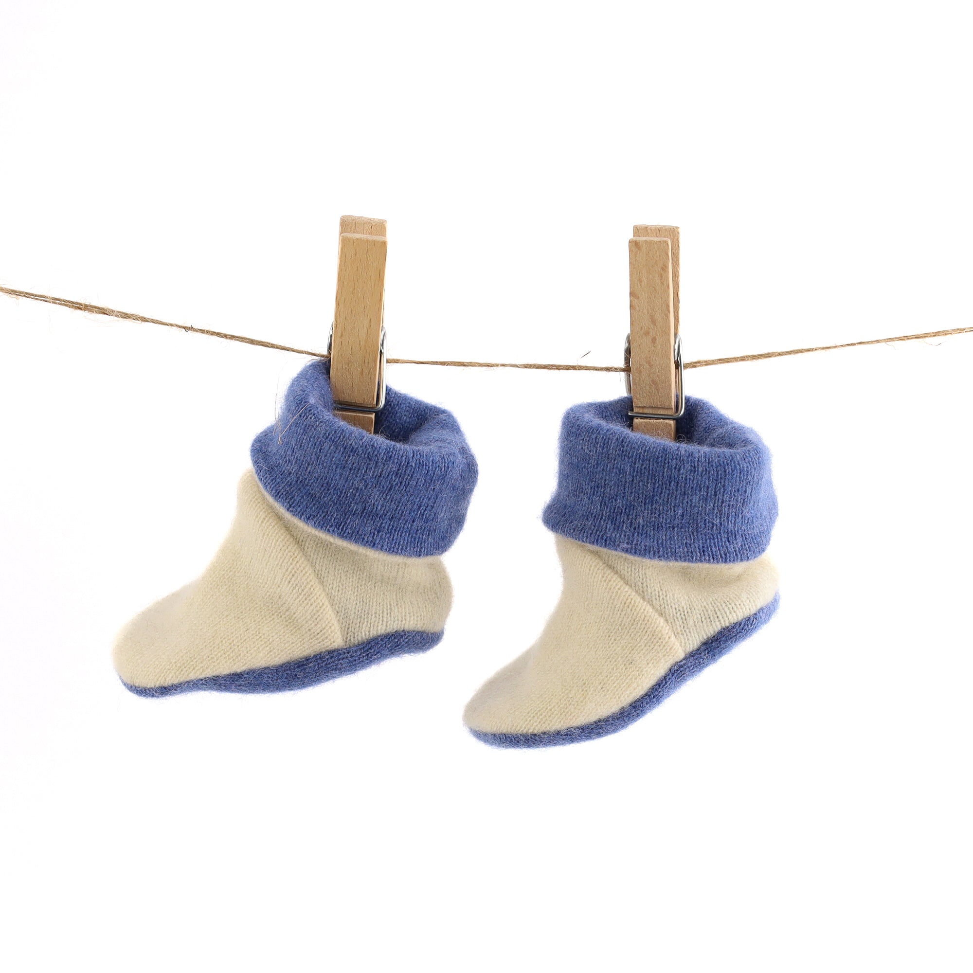 Vanilla Cream and Denim Blue Cashmere Baby Boots