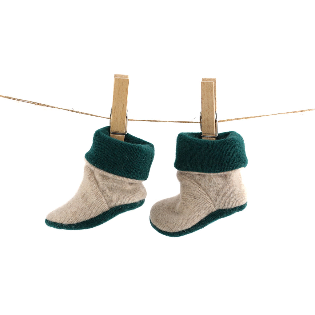 Oatmeal and Green Cashmere Baby Boots