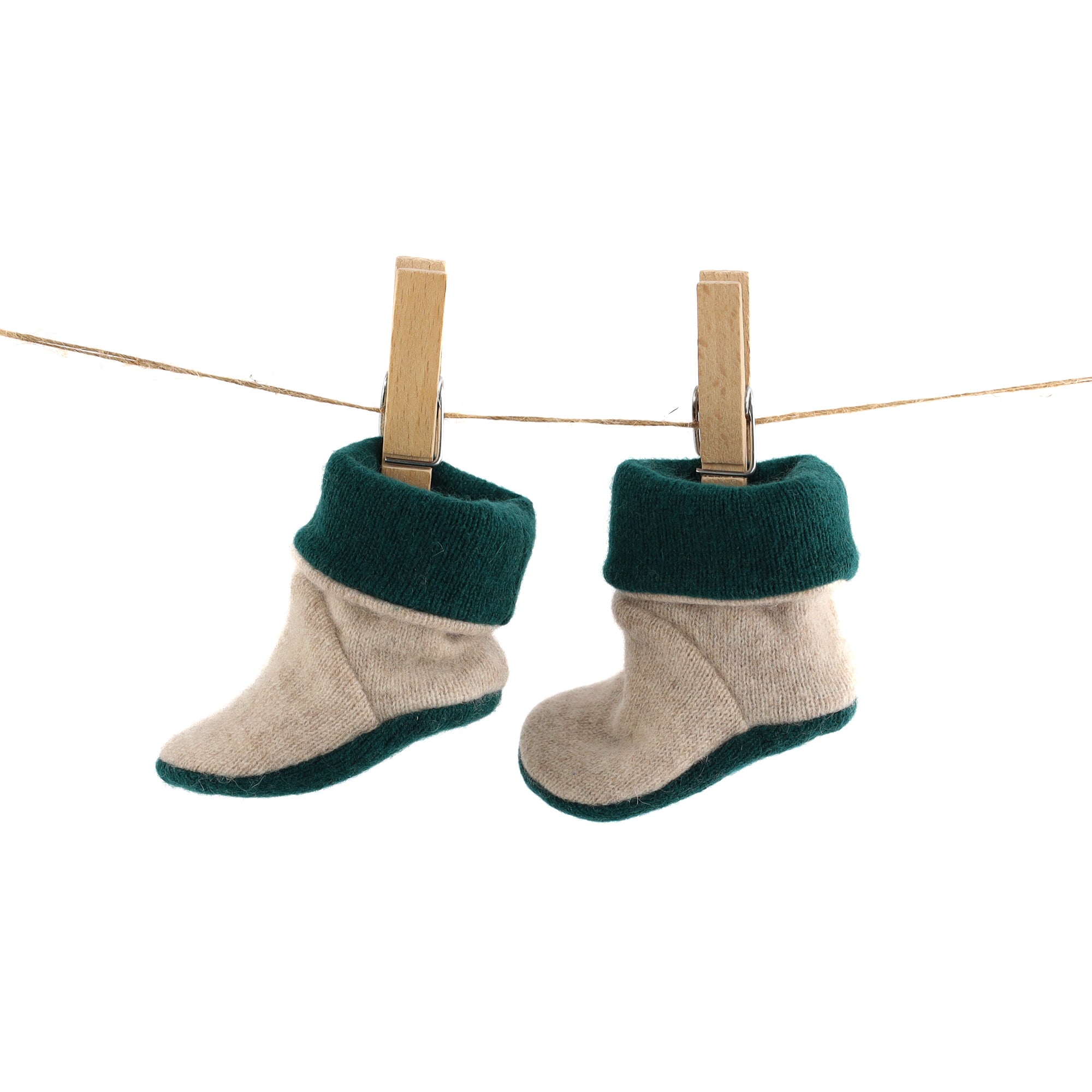 Oatmeal and Green Cashmere Baby Boots