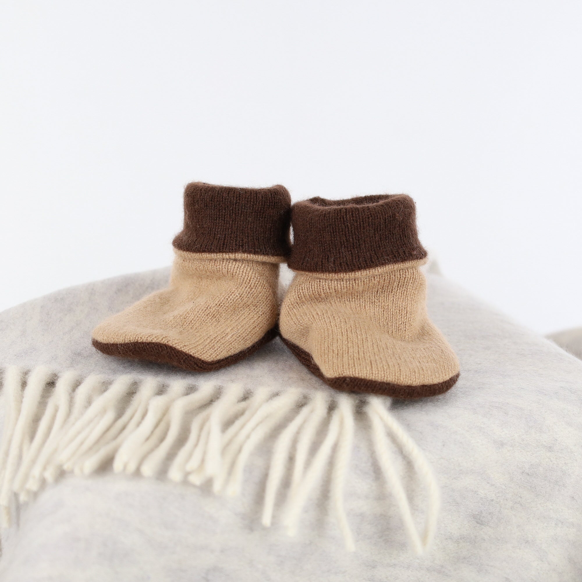 Chocolate Brown and Taupe Cashmere Baby Boots