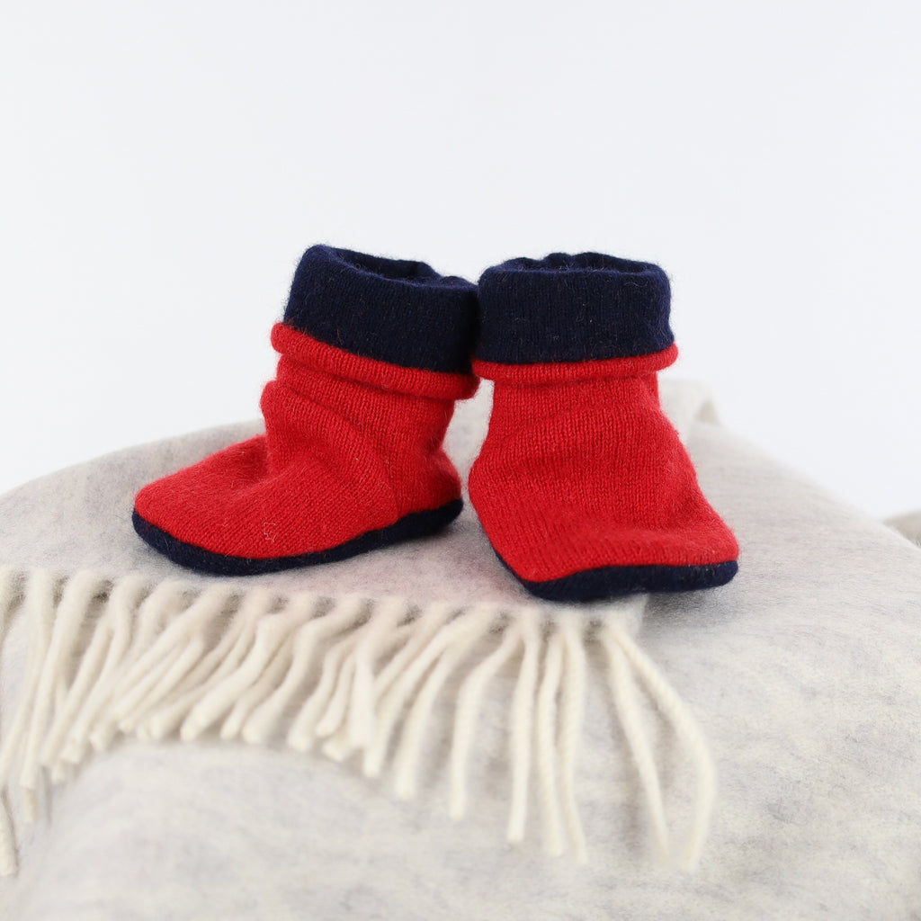 Post Box Red and Navy Cashmere Baby Boots