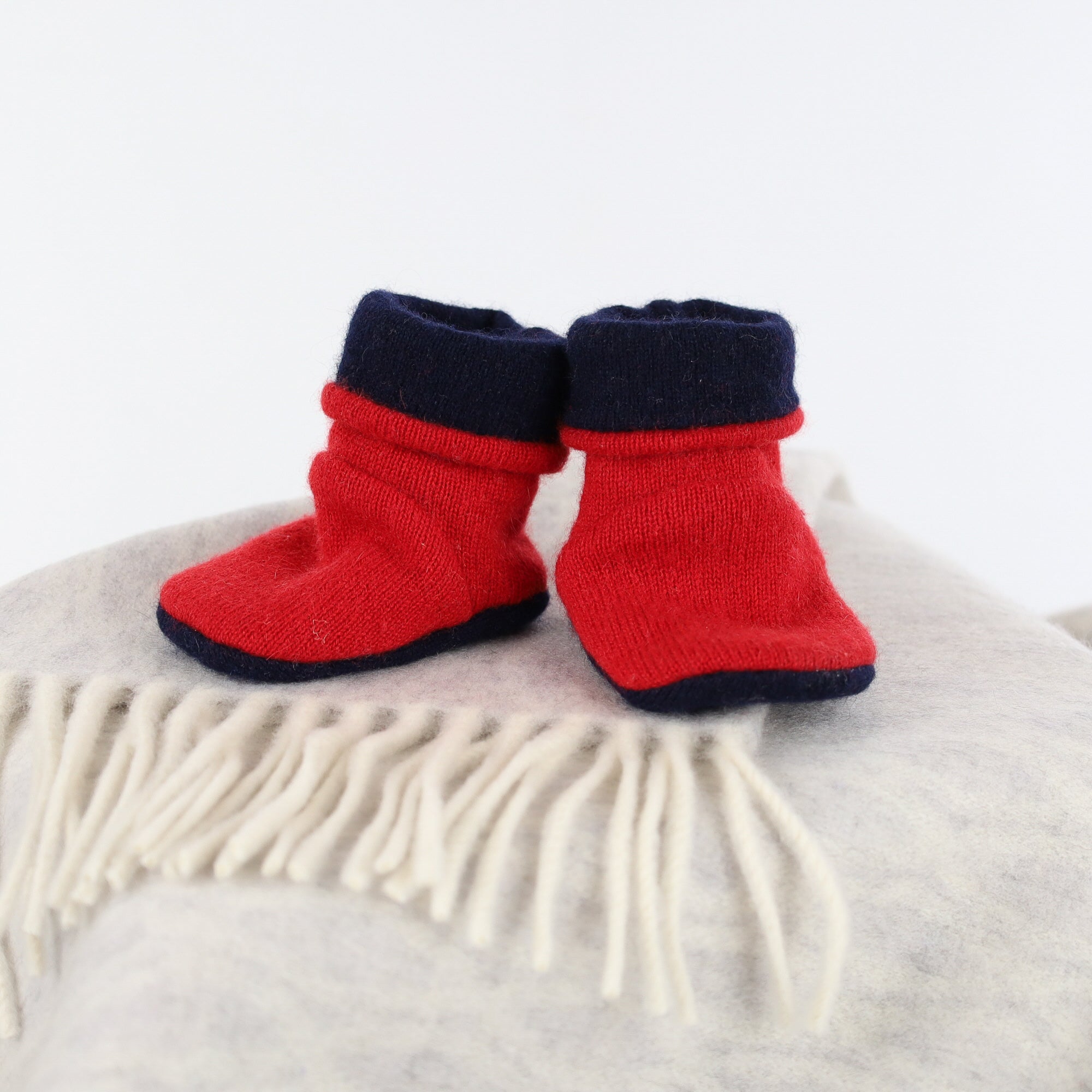 Post Box Red and Navy Cashmere Baby Boots