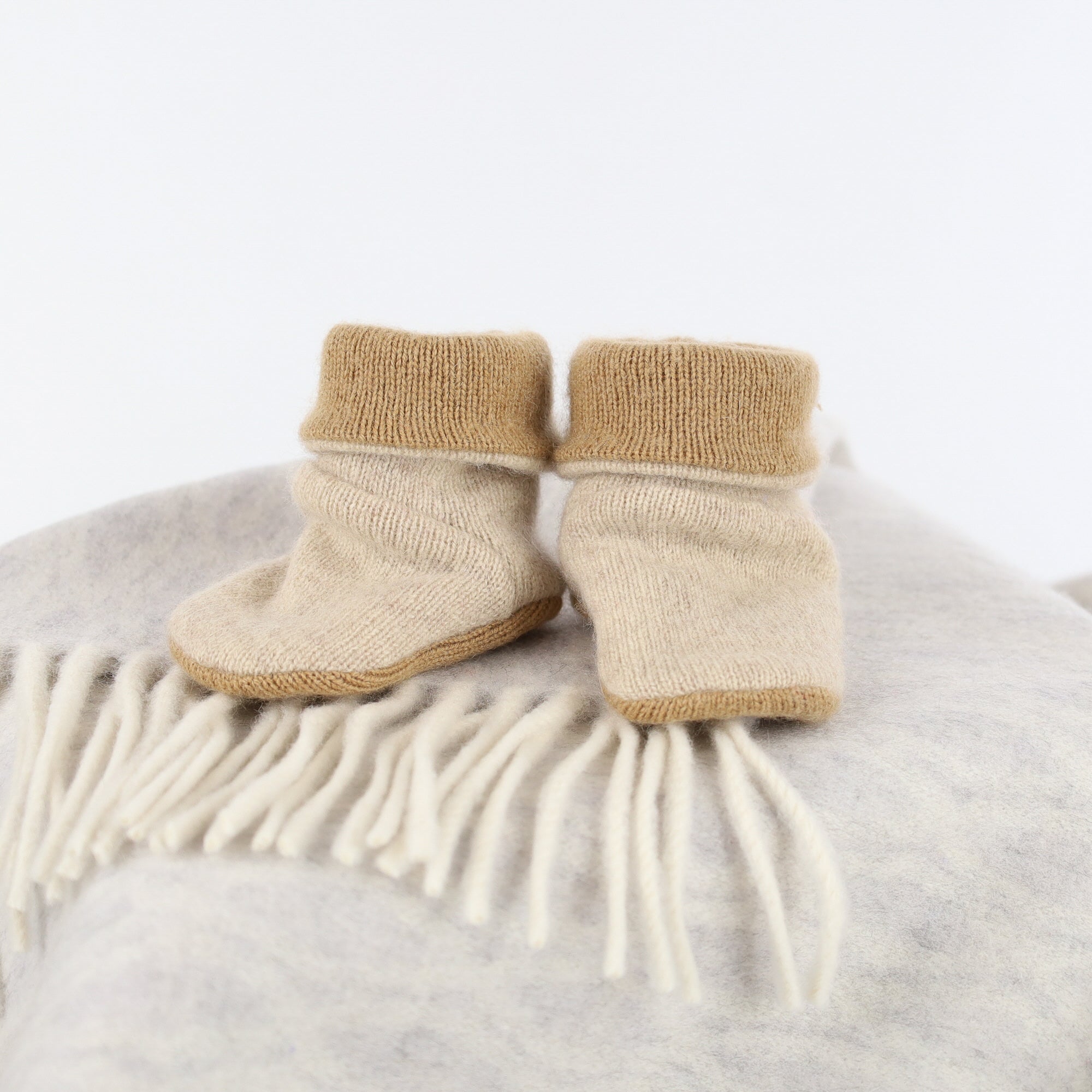 Oatmeal and Caramel Cashmere Baby Boots