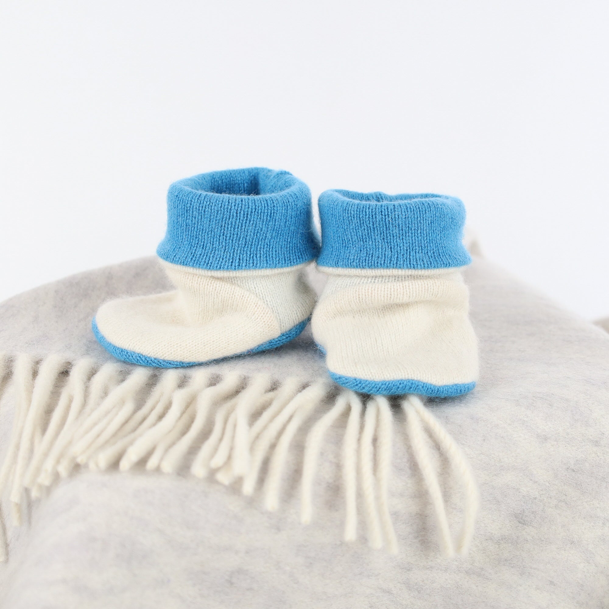 Cream and Mediterranean Blue Cashmere Baby Boots