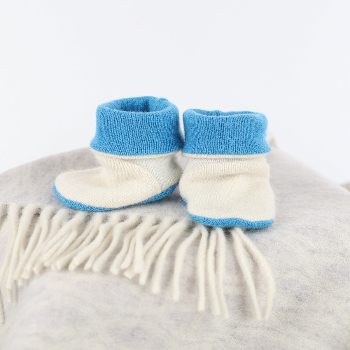 Cream and Mediterranean Blue Cashmere Baby Boots