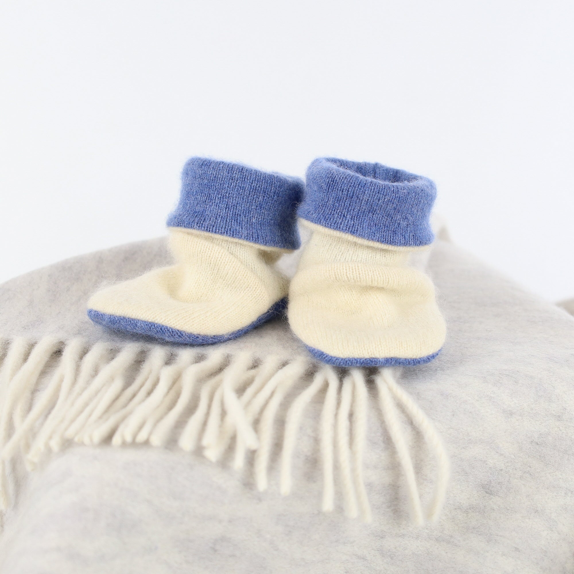 Vanilla Cream and Denim Blue Cashmere Baby Boots