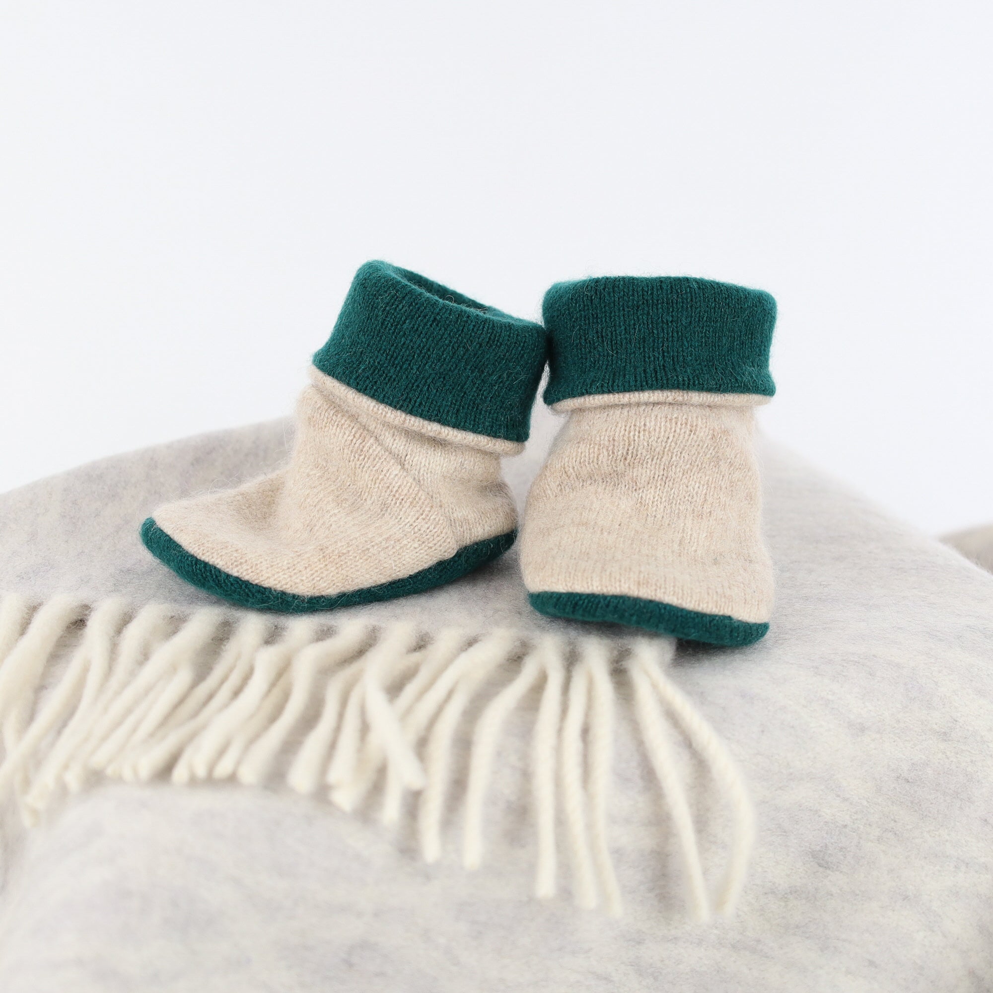 Oatmeal and Green Cashmere Baby Boots