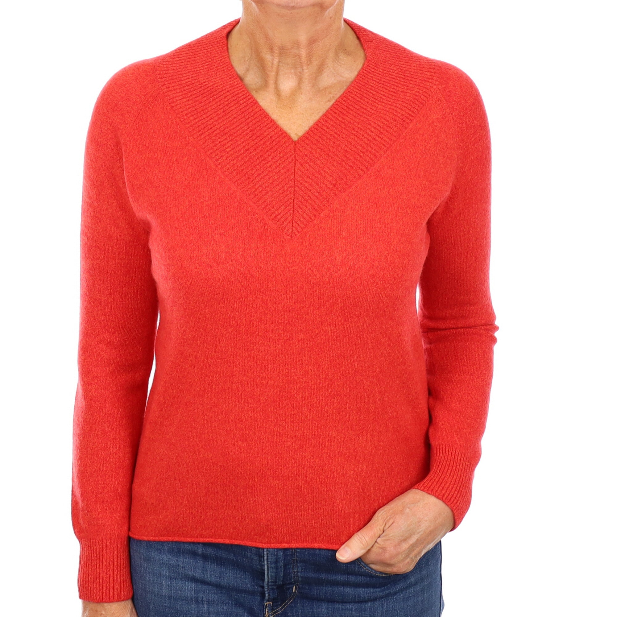 Vermillion Red Marl Cashmere V Neck Jumper Medium