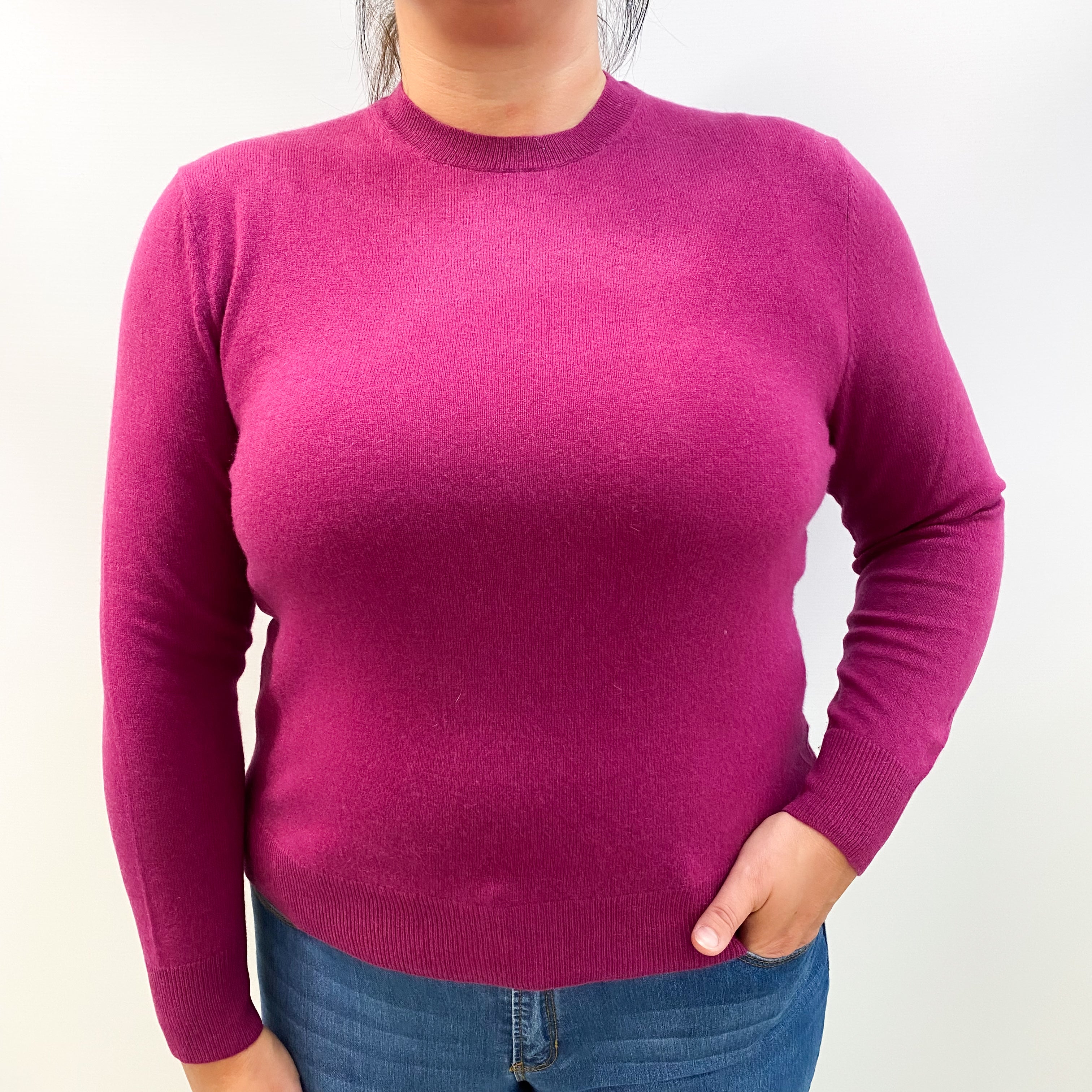 Magenta Purple Cashmere Crew Neck Jumper Large