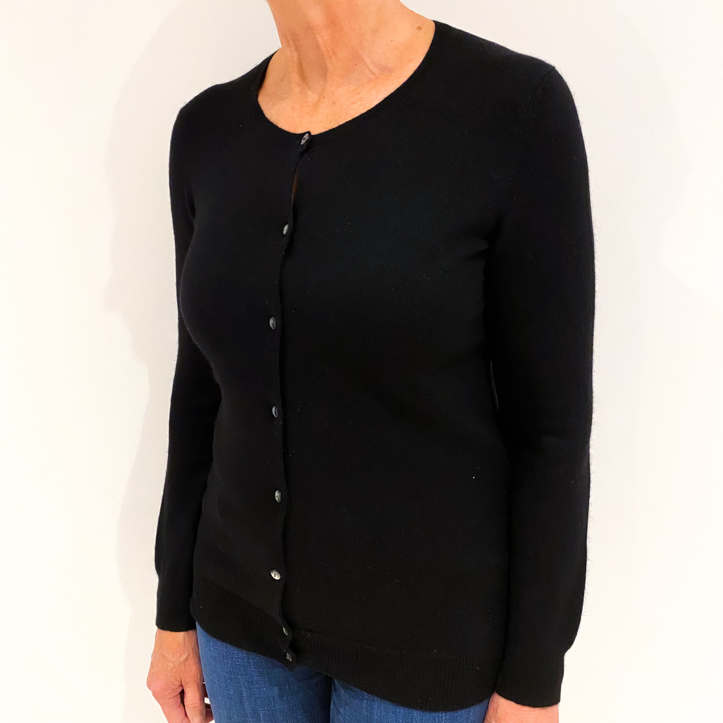 Black Cashmere Crew Neck Cardigan Medium