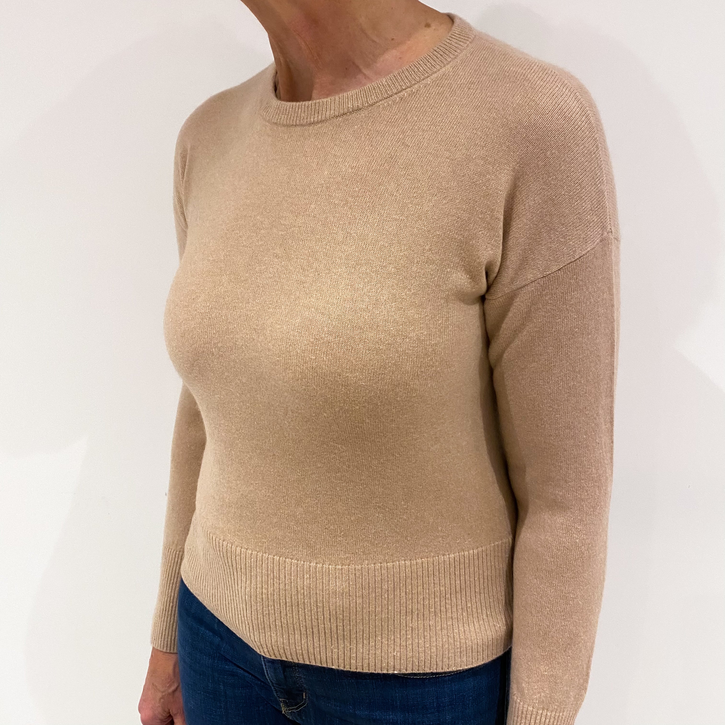 Buff Beige Cashmere Crew Neck Jumper Medium