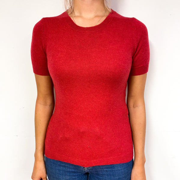 Strawberry Red Cashmere Short Sleeve Jumper Small