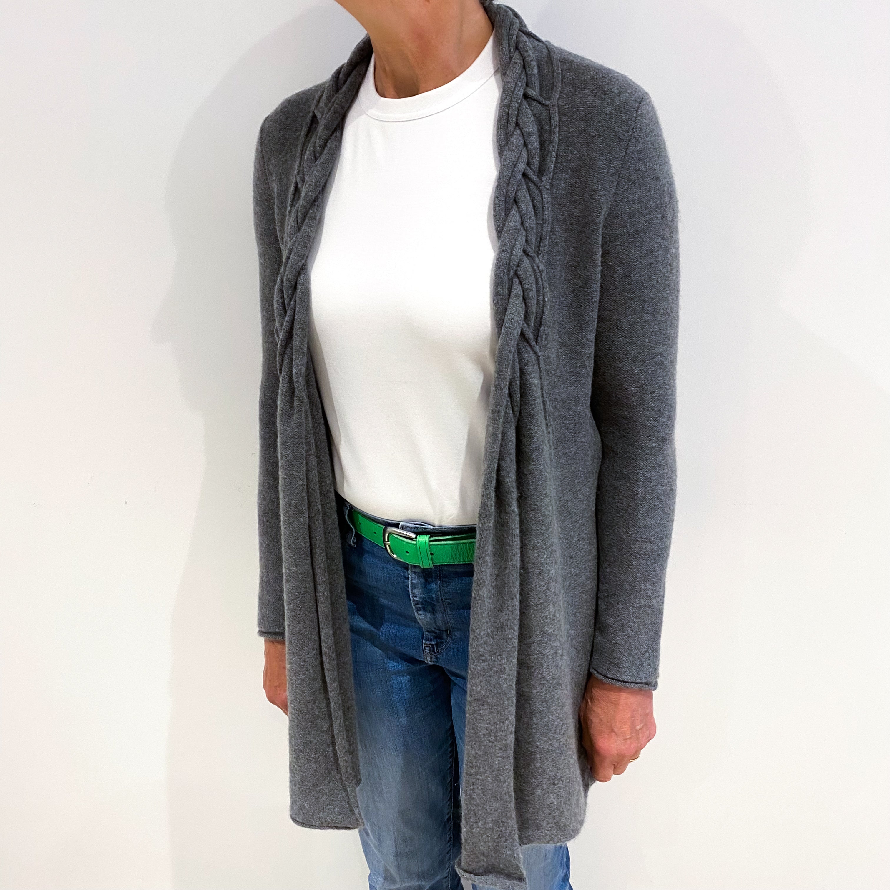 Slate Grey Cashmere Edge To Edge Cardigan Medium