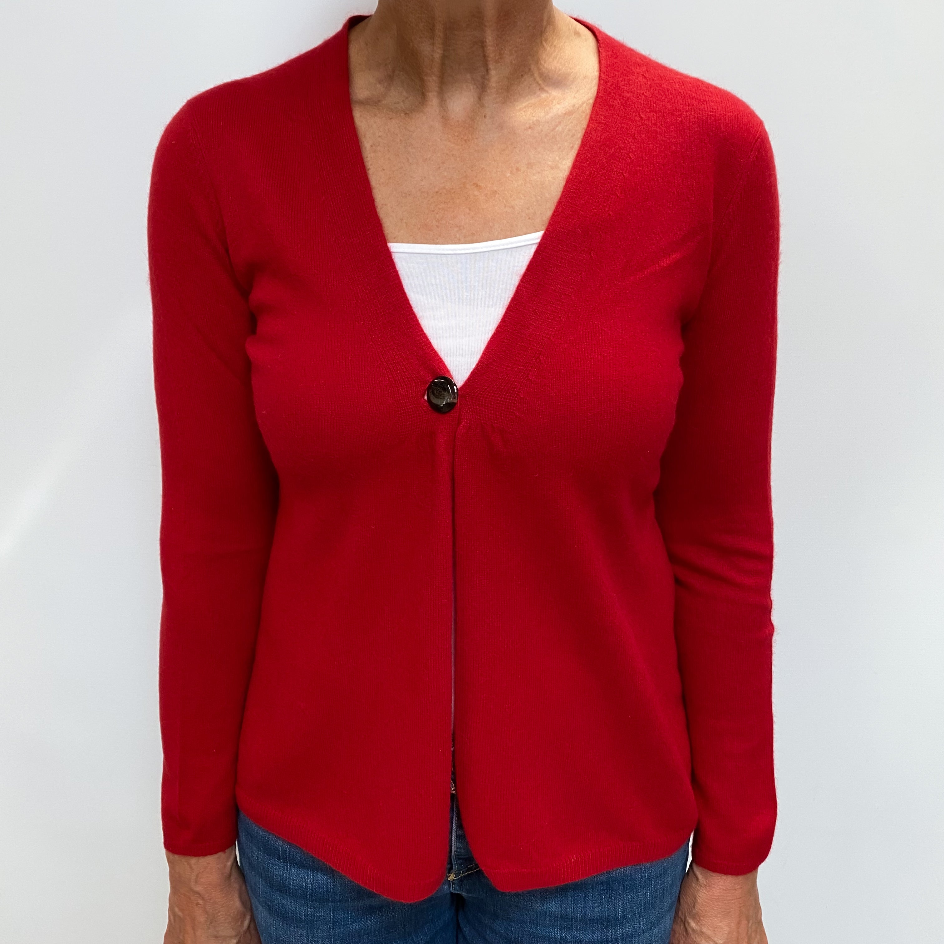 Scarlet Red Cashmere V Neck Cardigan Medium