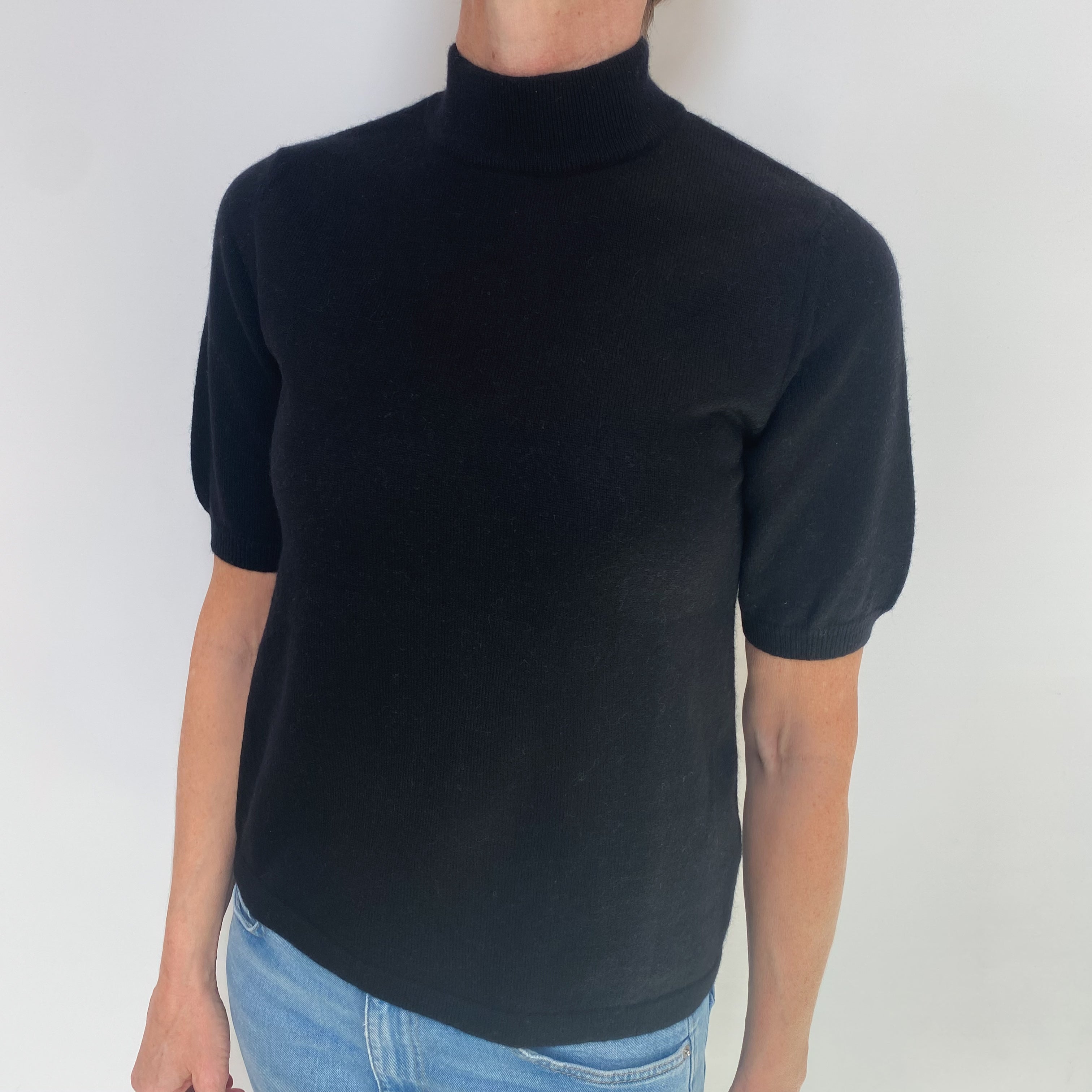 Black Cashmere Short Sleeve Turtle Neck Jumper Small