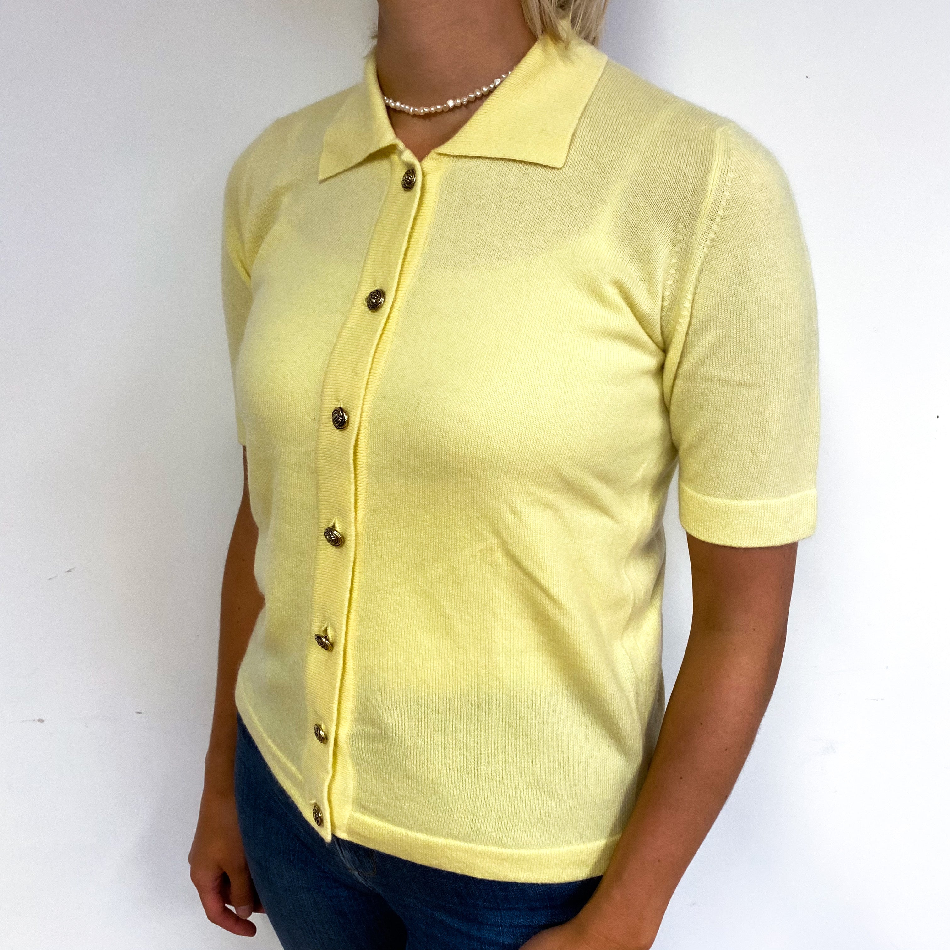Lemon Yellow Cashmere Short Sleeved Cardigan Small