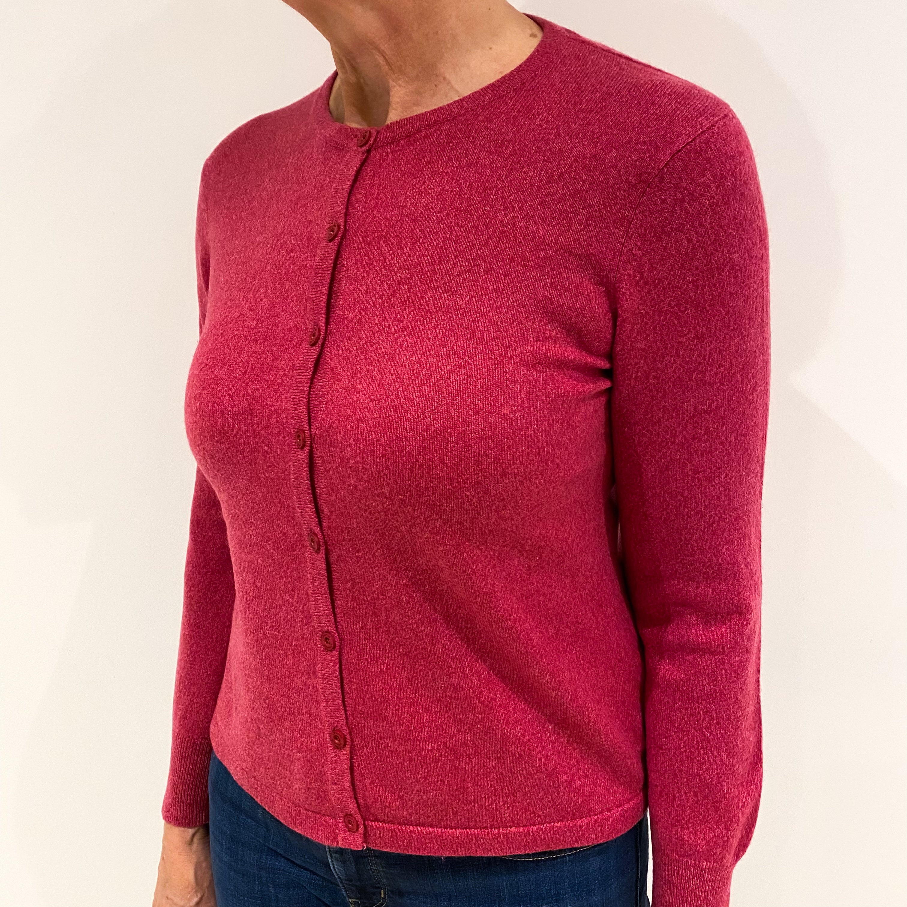 Raspberry Pink Cashmere Crew Neck Cardigan Medium