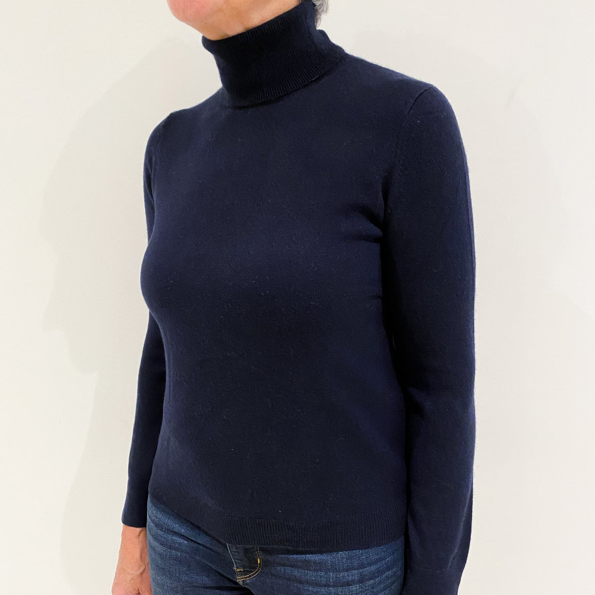 Dark Navy Blue Cashmere Polo Neck Jumper Medium