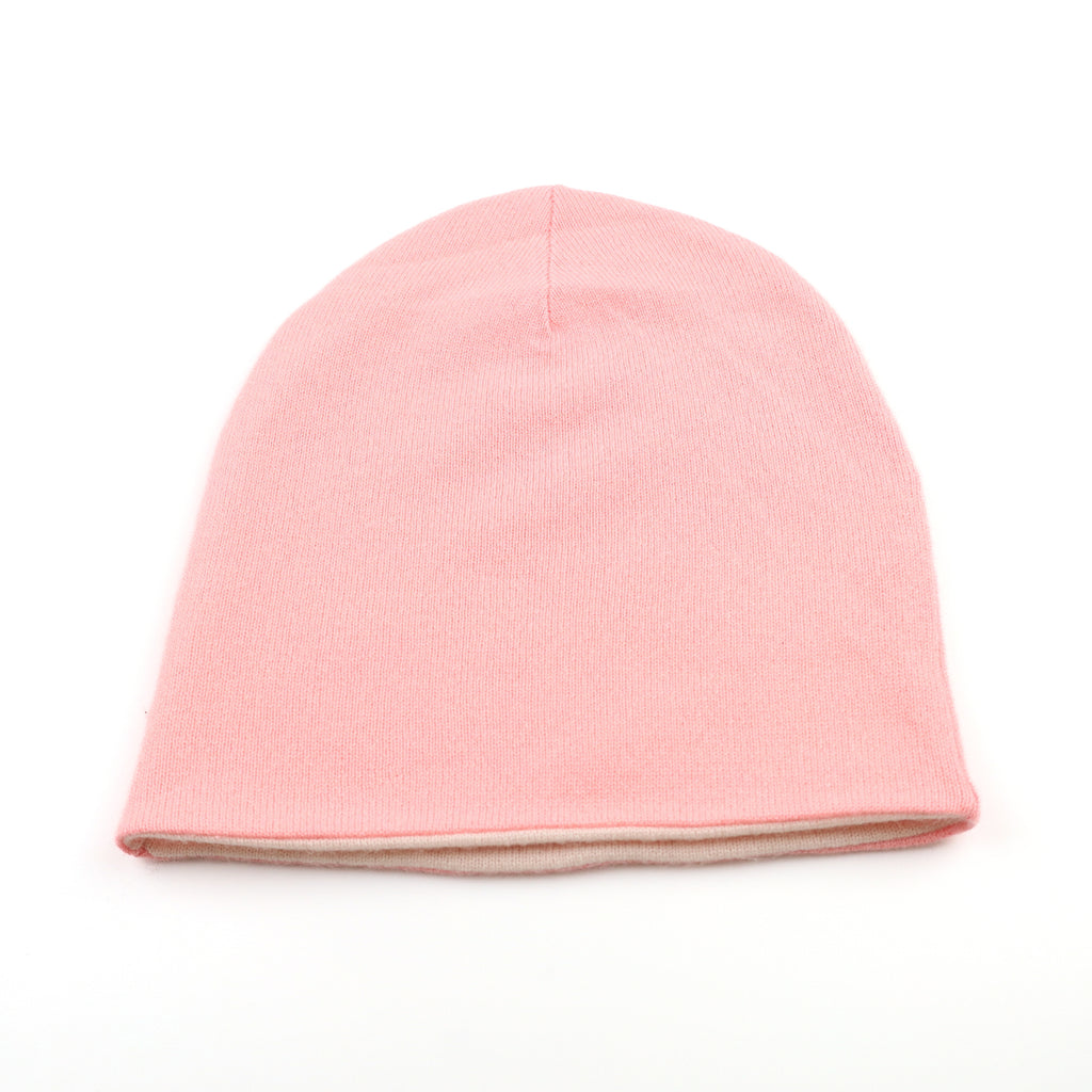 Salmon and Soft Pink Reversible Cashmere Beanie Hat