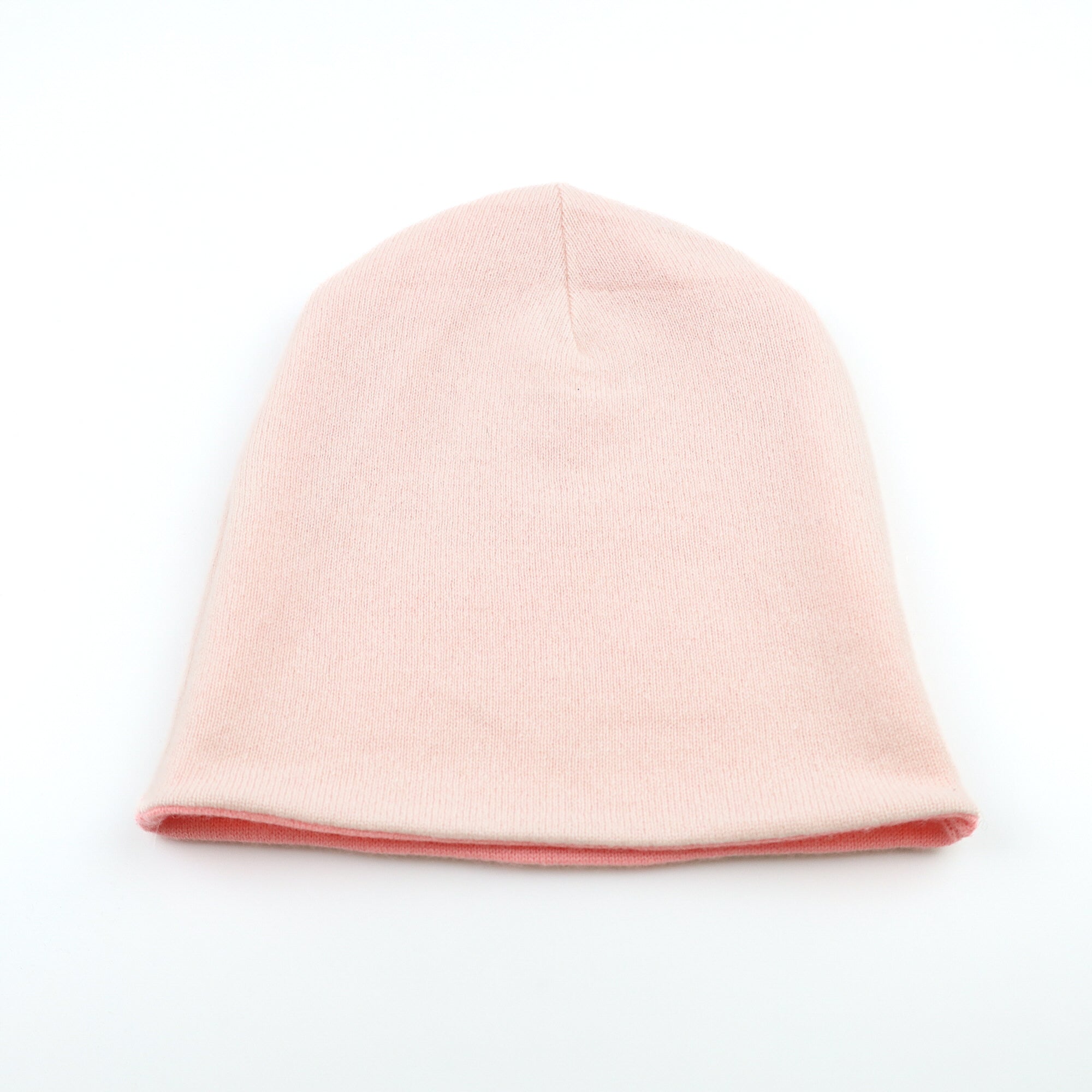 Salmon and Soft Pink Reversible Cashmere Beanie Hat