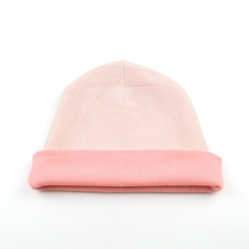 Salmon and Soft Pink Reversible Cashmere Beanie Hat