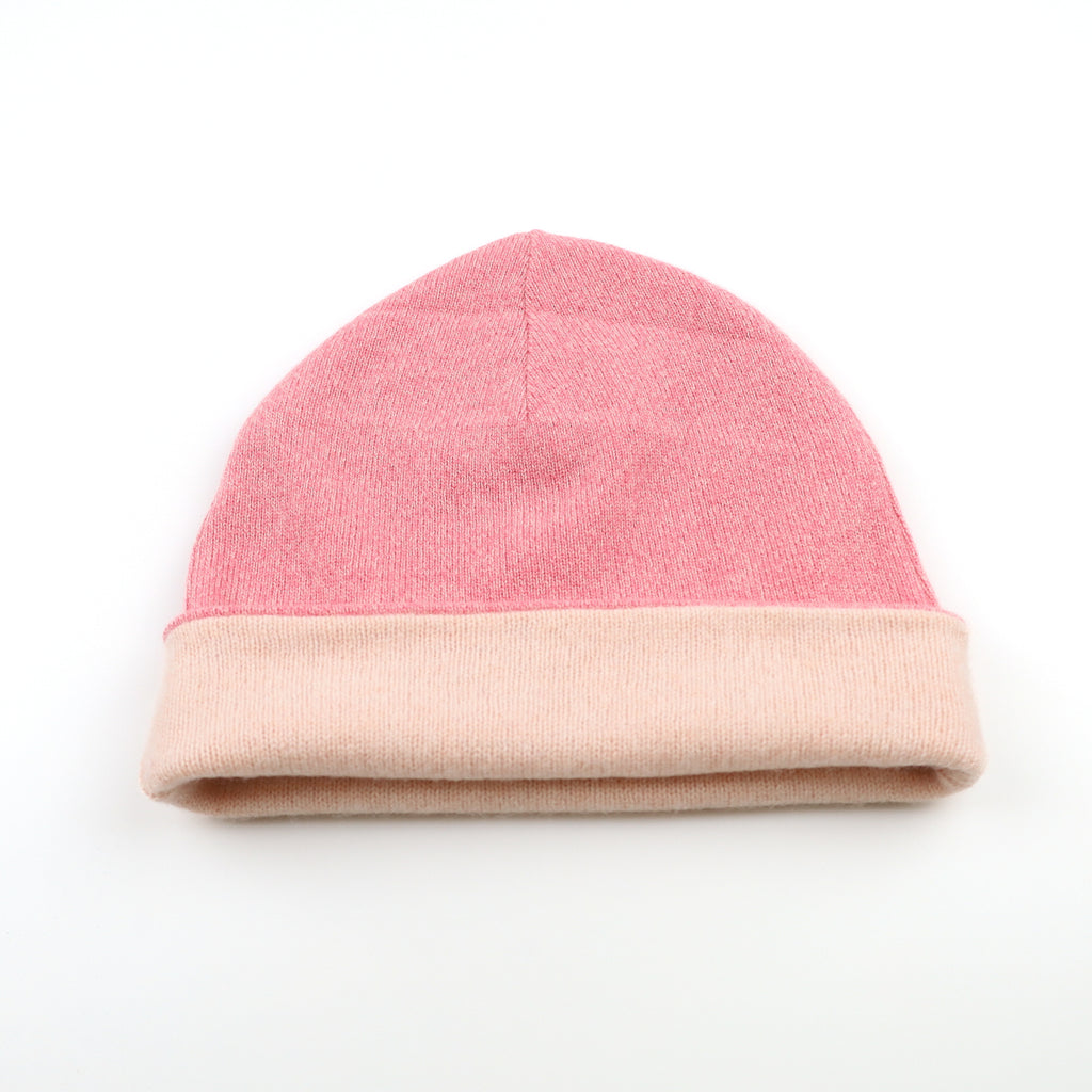 Raspberry and light Pink Reversible Cashmere Beanie Hat