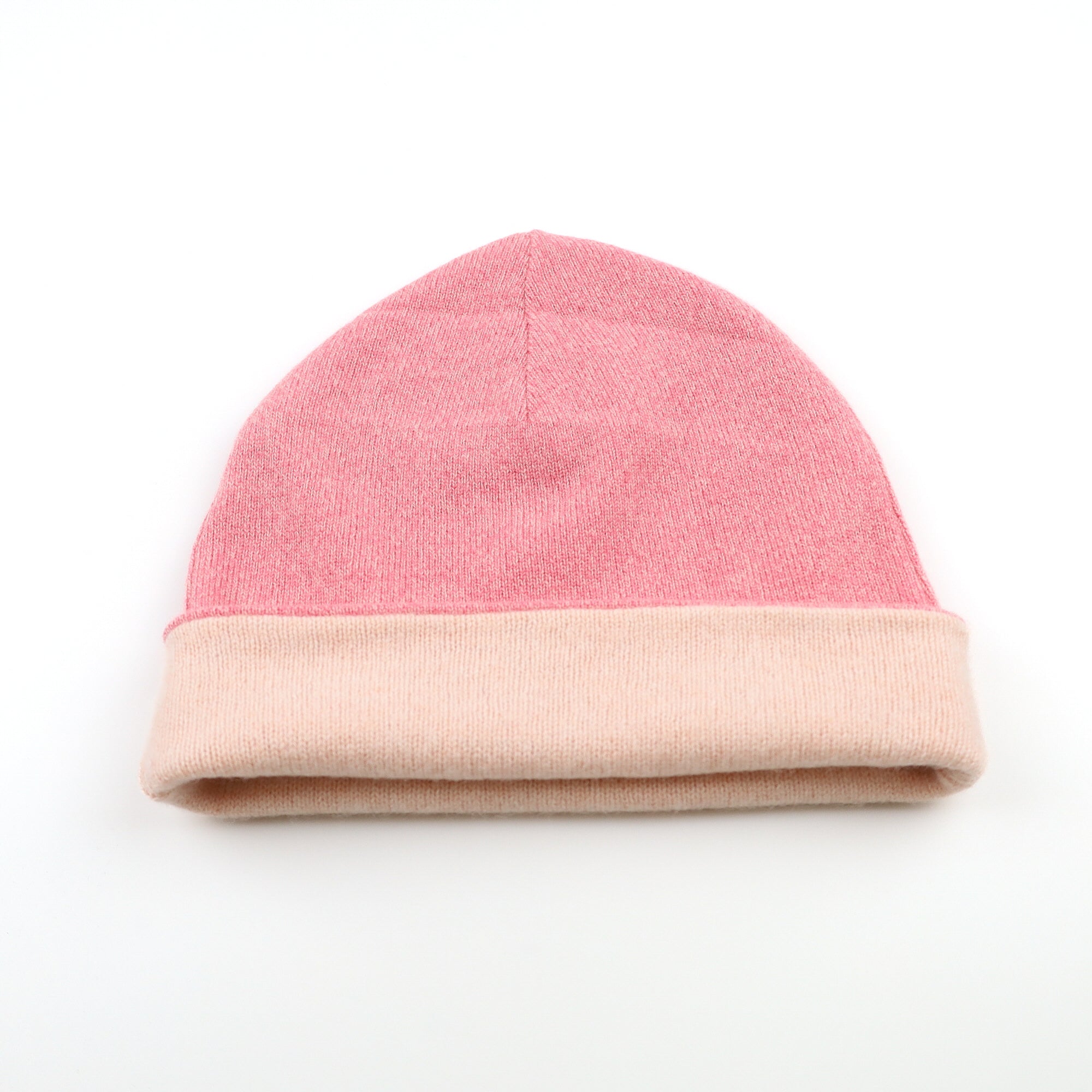Raspberry and light Pink Reversible Cashmere Beanie Hat