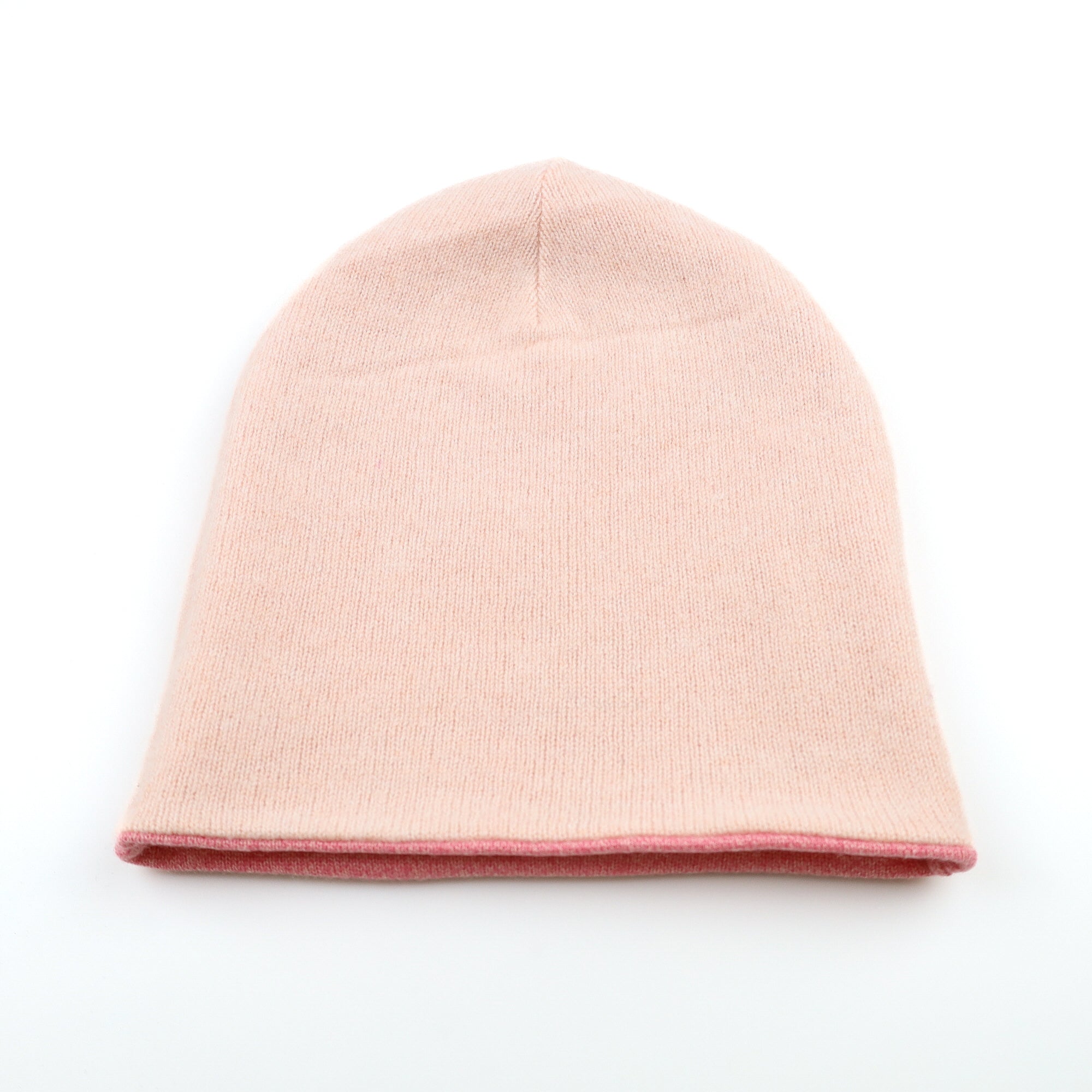 Raspberry and light Pink Reversible Cashmere Beanie Hat