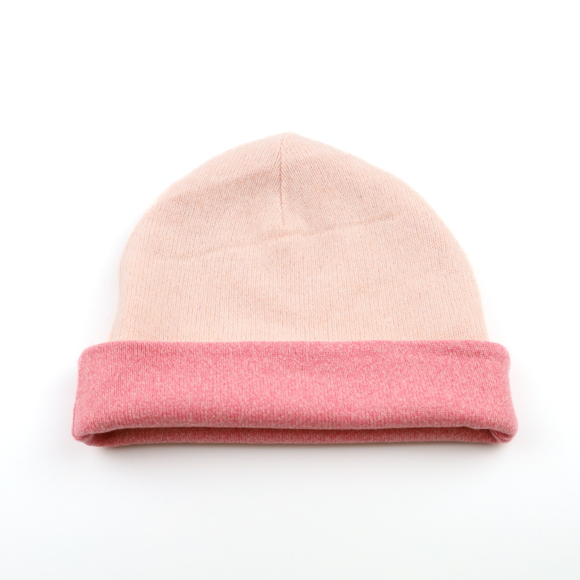 Raspberry and light Pink Reversible Cashmere Beanie Hat