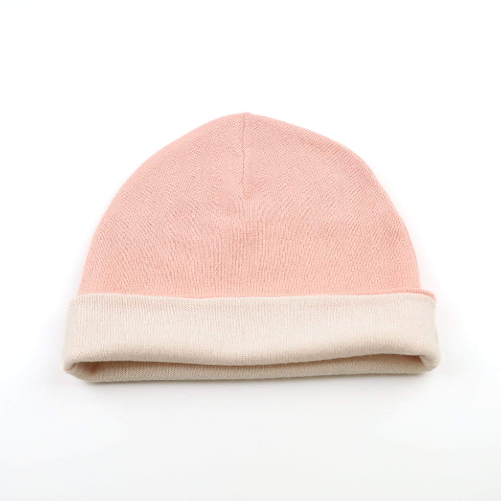 Nude and Shell Pink Reversible Cashmere Beanie Hat